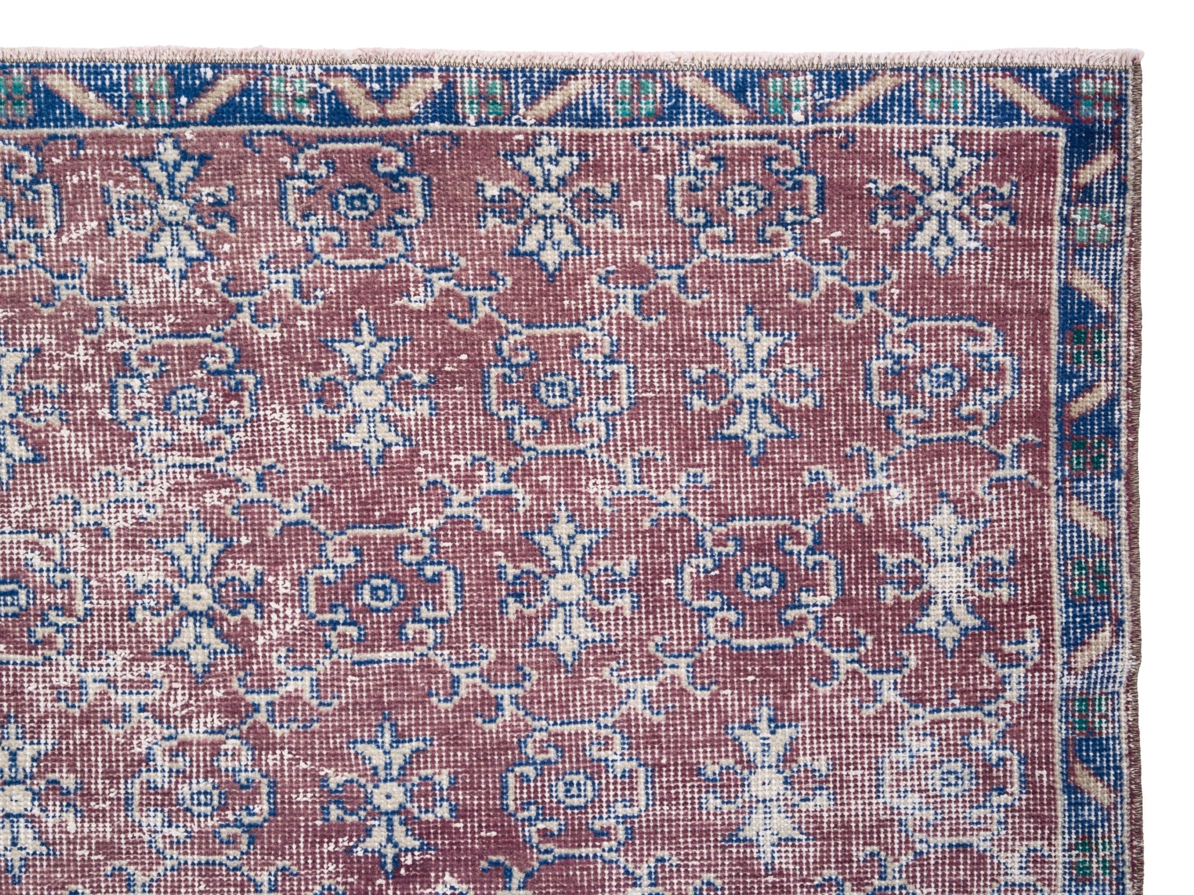 Turkish Isparta accent rug in faded red and denim, view 8 of 10