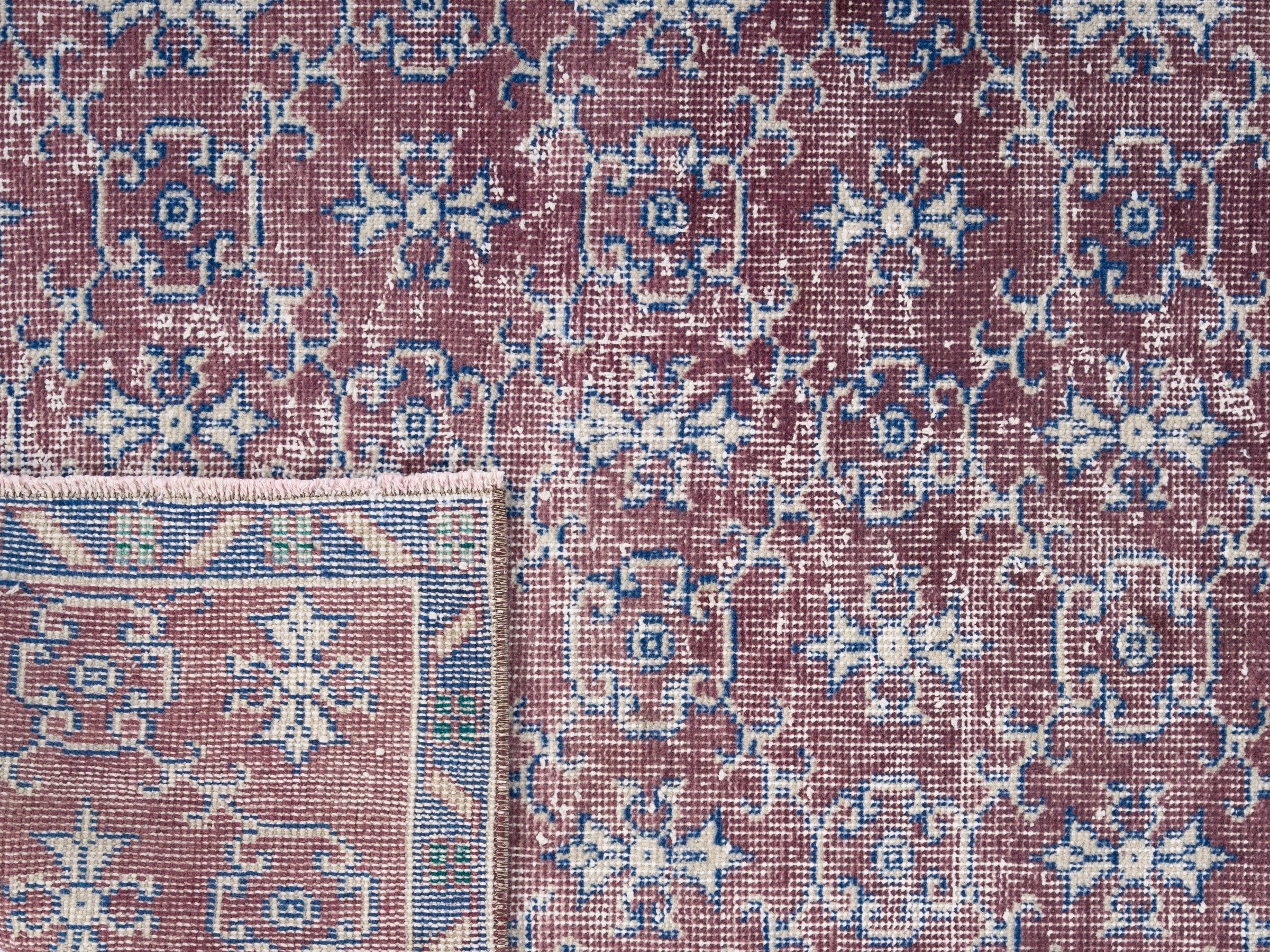 Turkish Isparta accent rug in faded red and denim, view 10 of 10