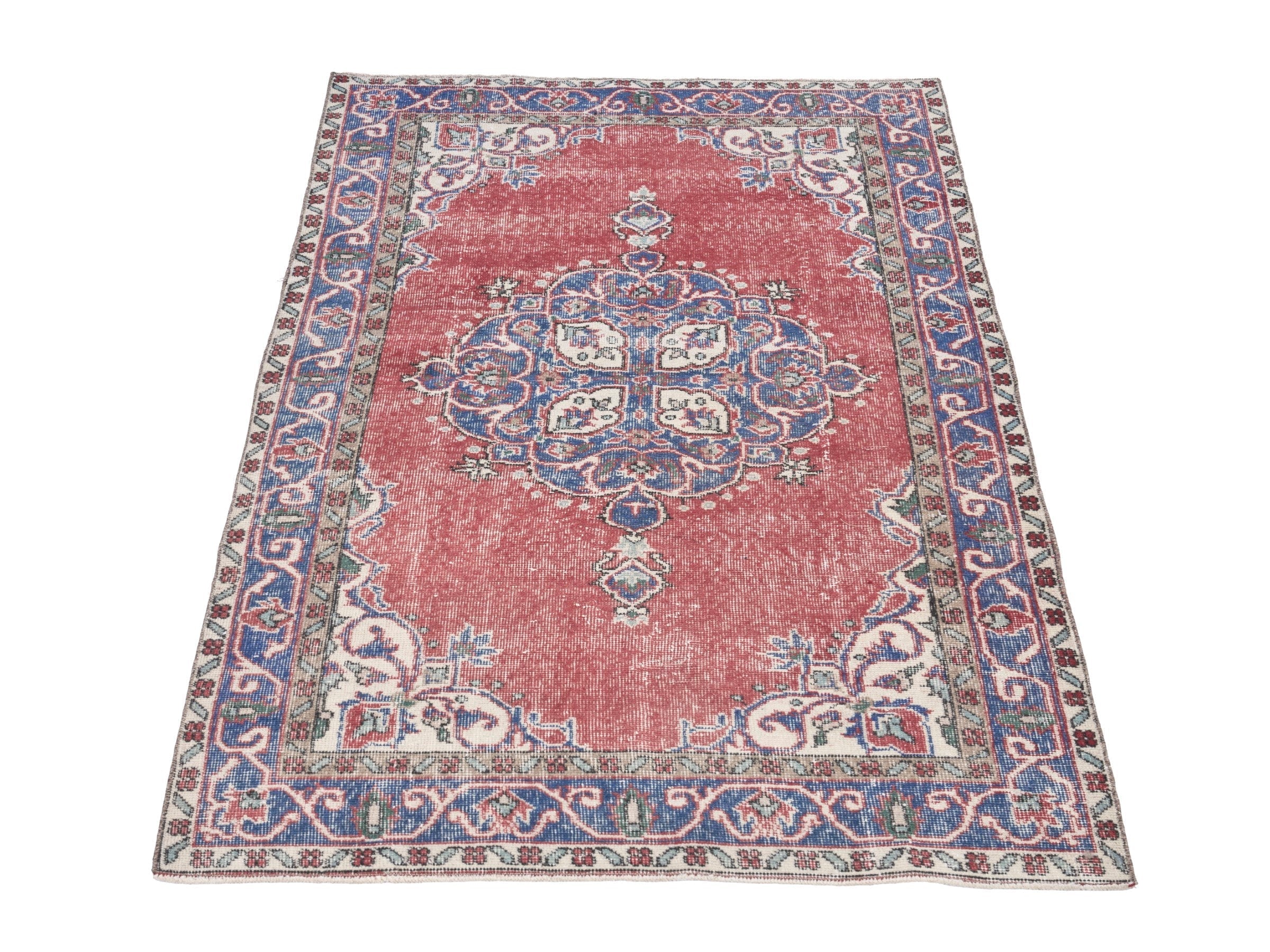 Turkish Isparta area rug in rose and navy, view 2 of 10