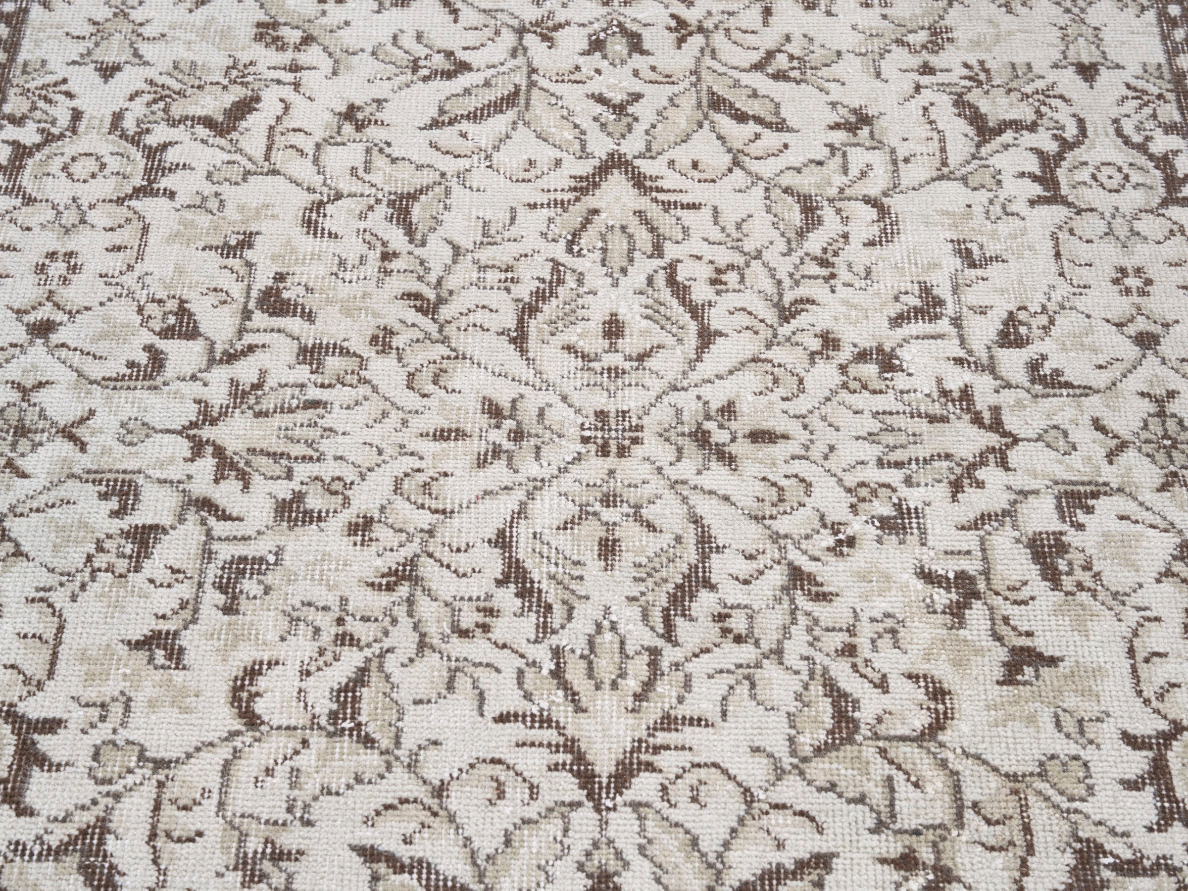Turkish Isparta runner rug in cream and tan, view 4 of 10