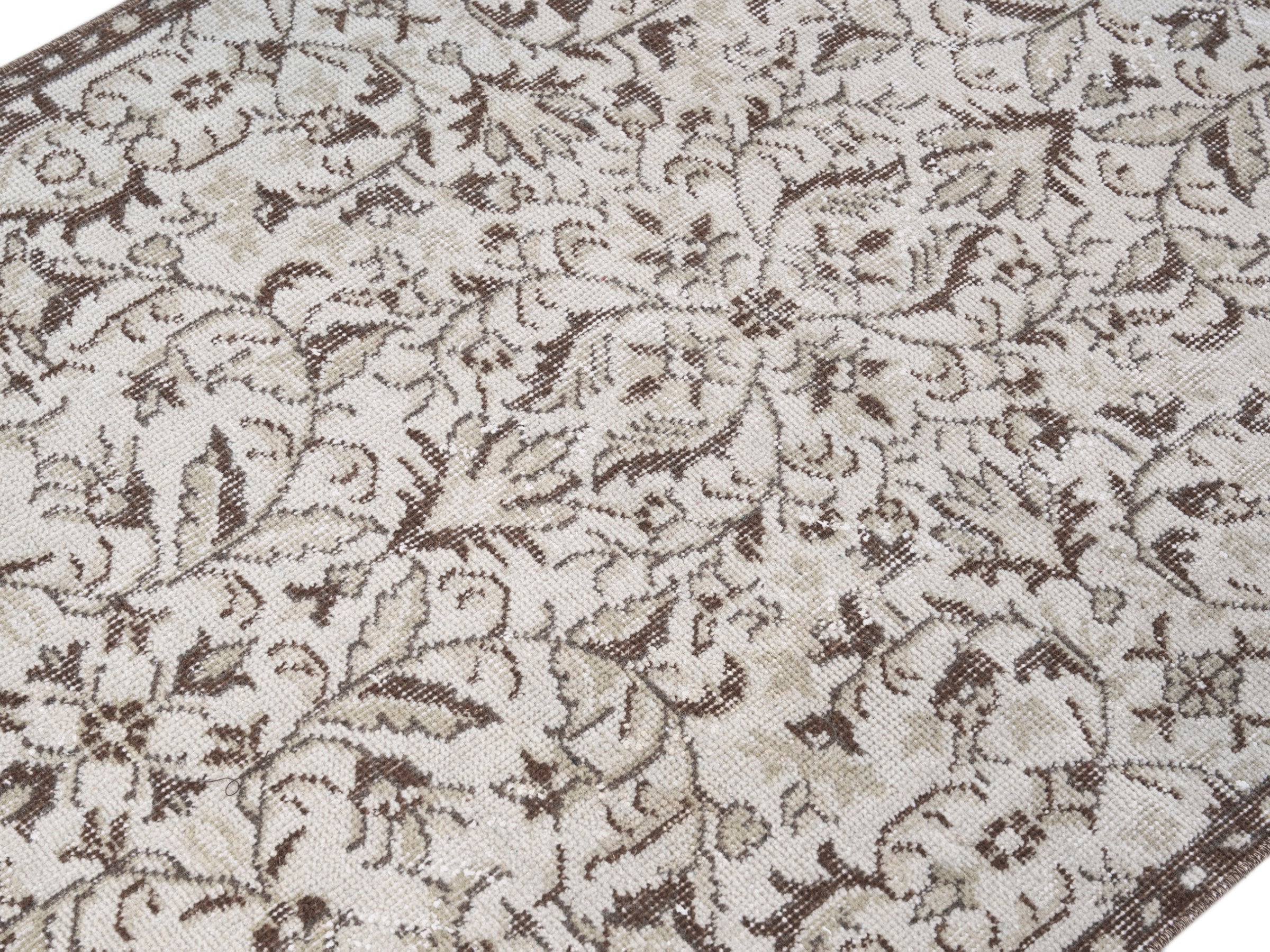 Turkish Isparta runner rug in cream and tan, view 5 of 10