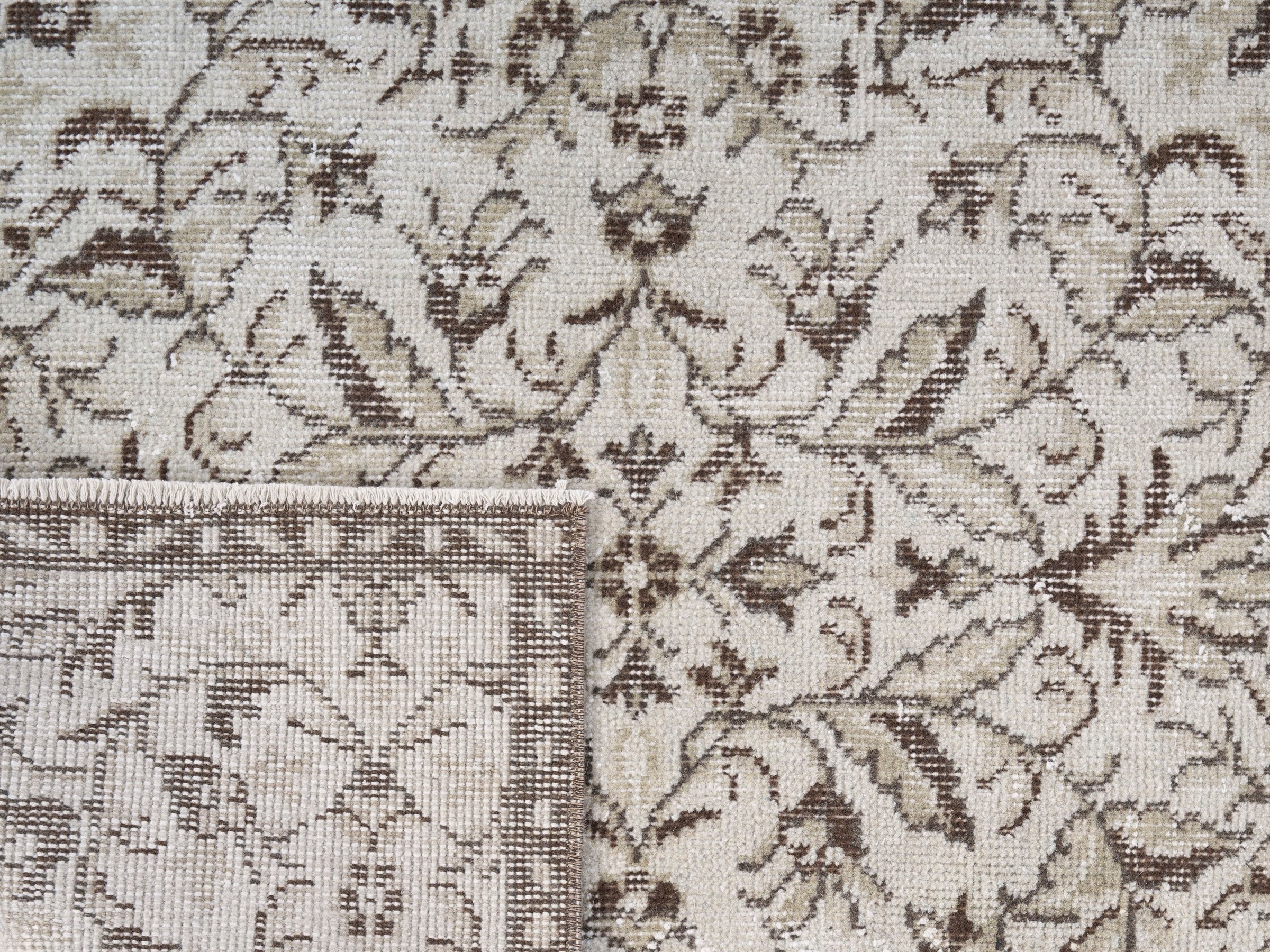 Turkish Isparta runner rug in cream and tan, view 10 of 10