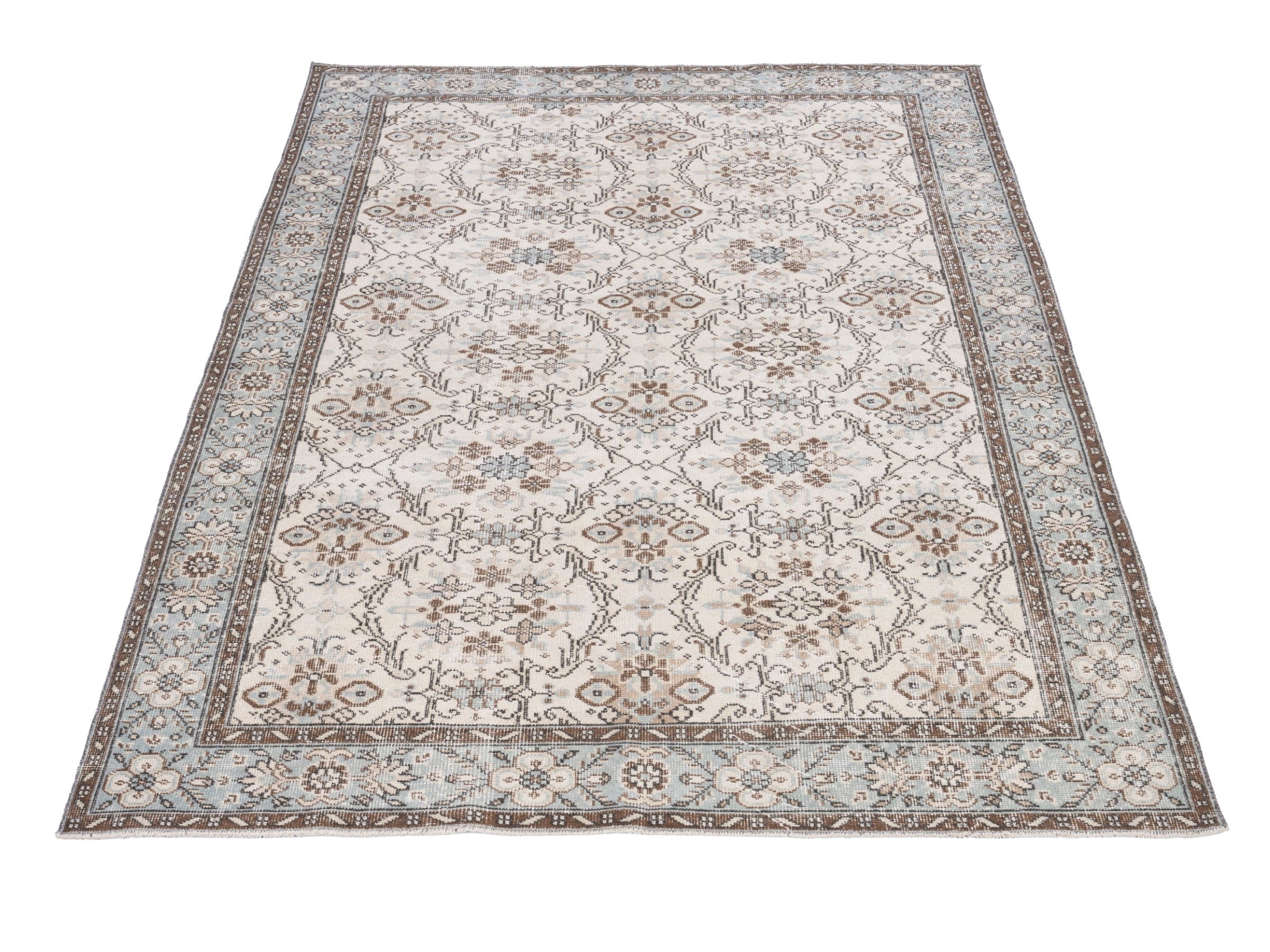 Turkish Isparta area rug in cream and taupe, view 2 of 10