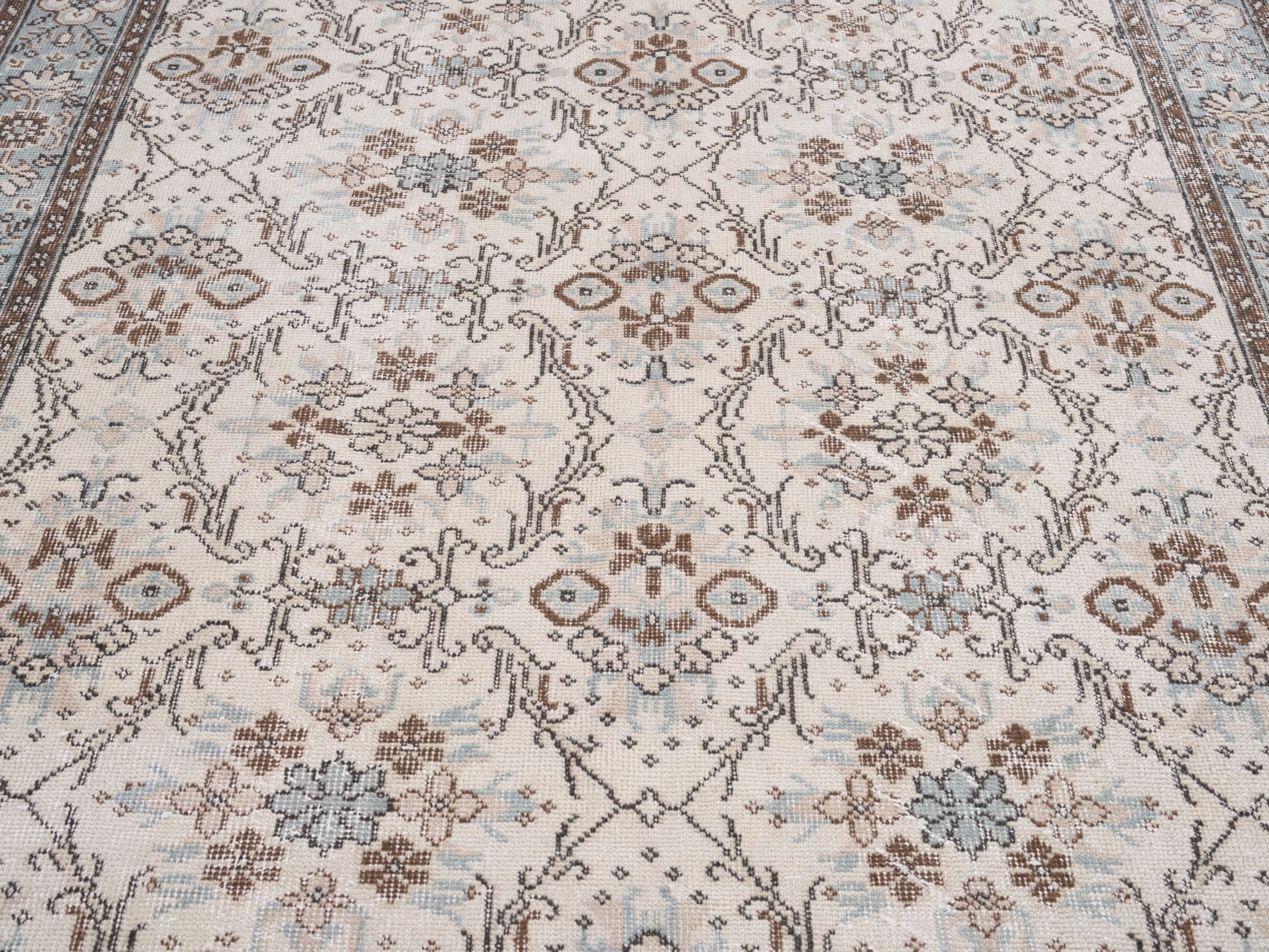 Turkish Isparta area rug in cream and taupe, view 4 of 10
