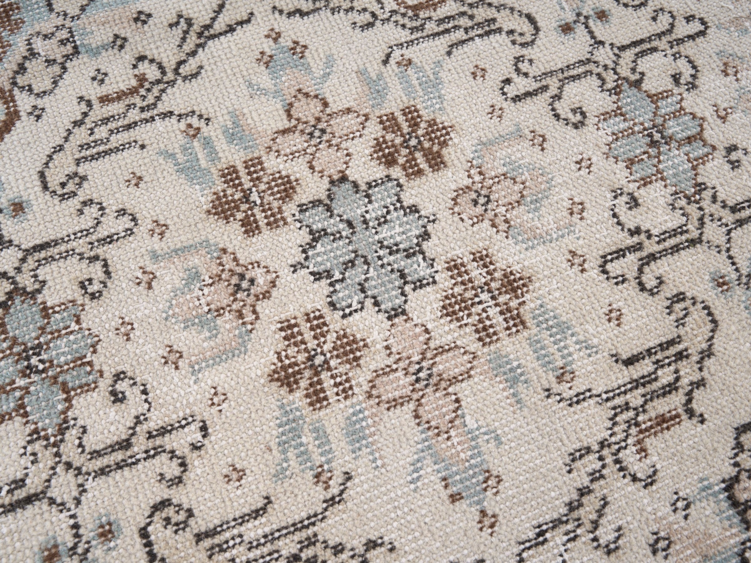 Turkish Isparta area rug in cream and taupe, view 7 of 10