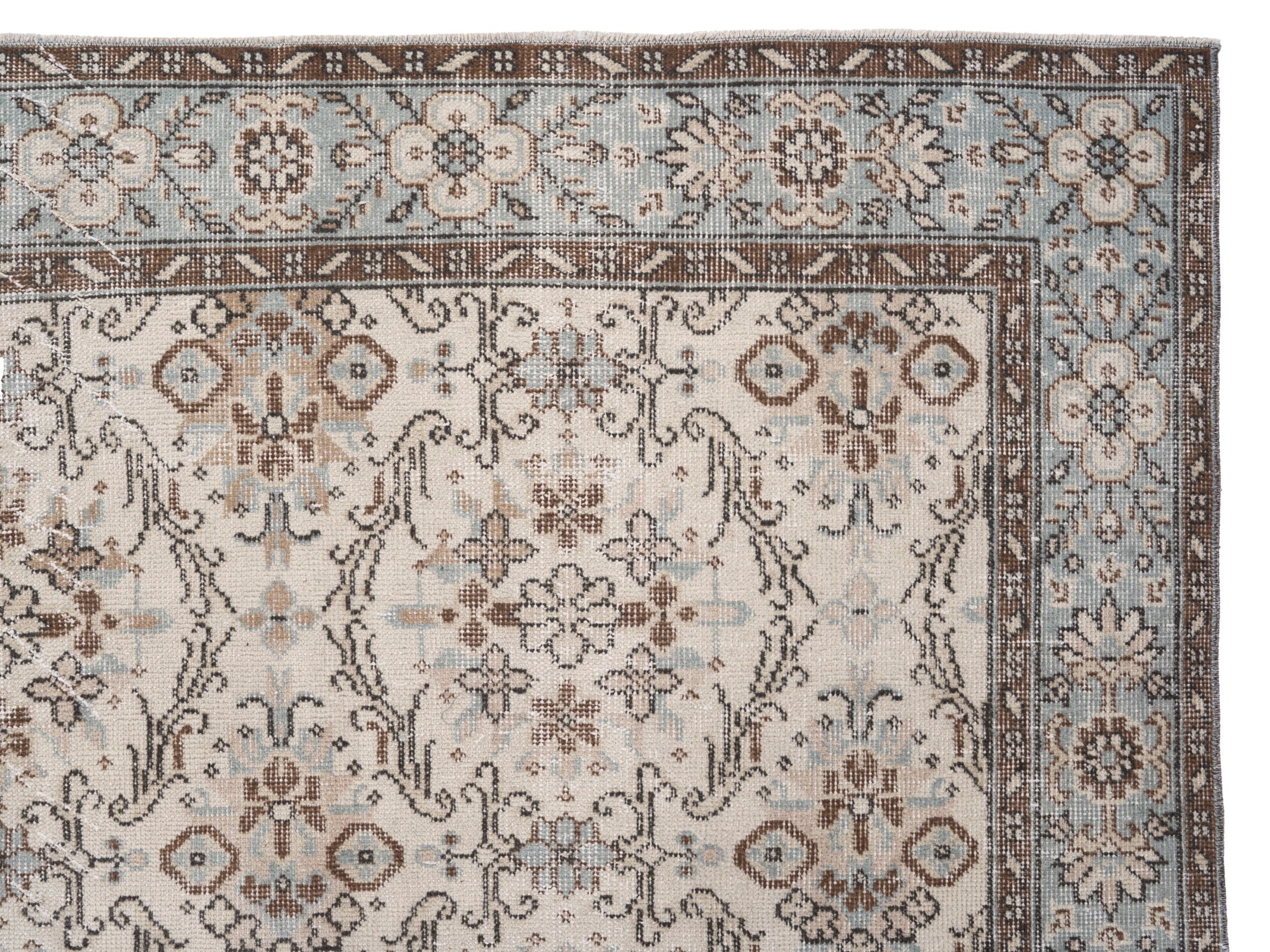 Turkish Isparta area rug in cream and taupe, view 8 of 10