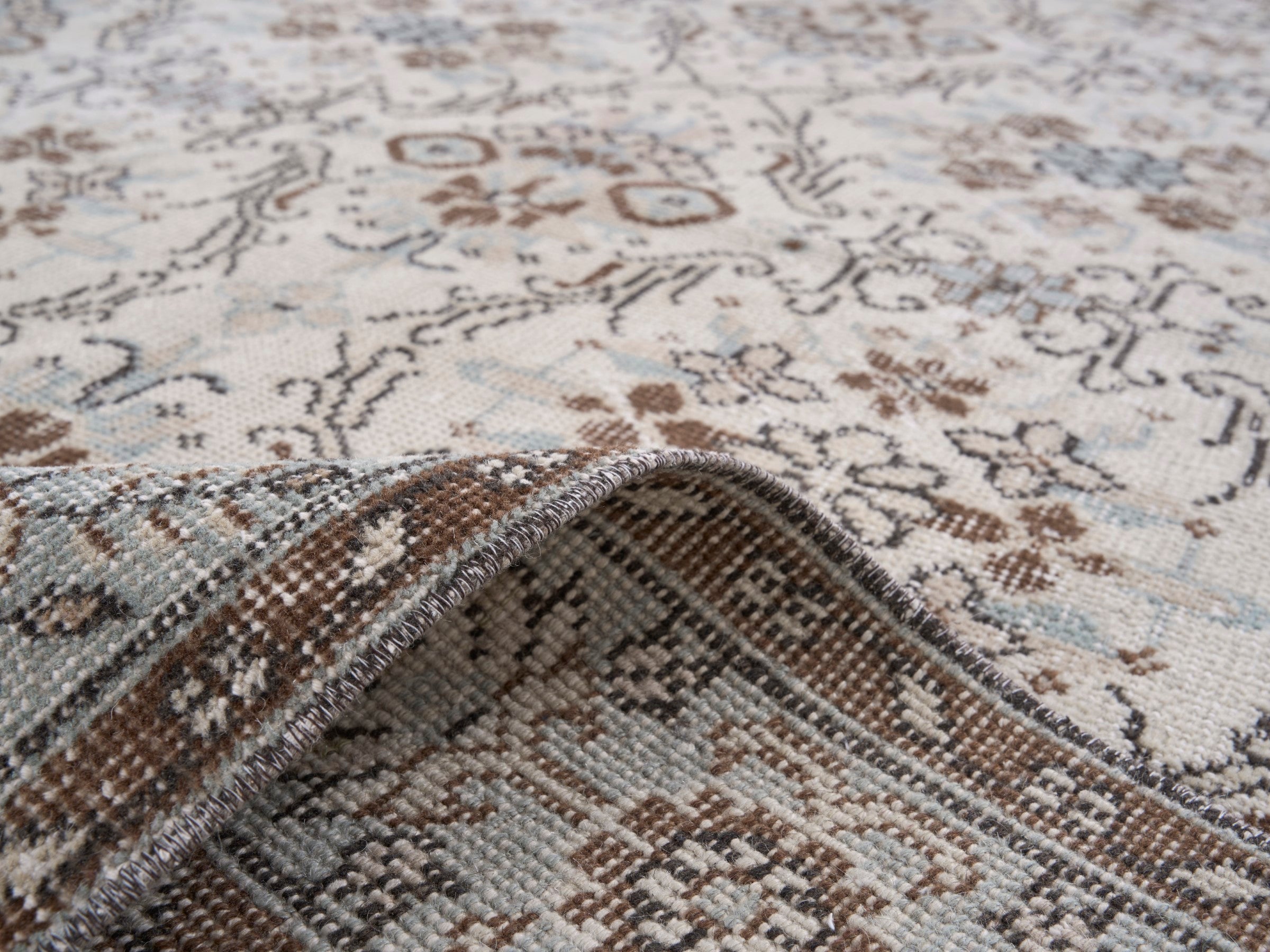 Turkish Isparta area rug in cream and taupe, view 9 of 10