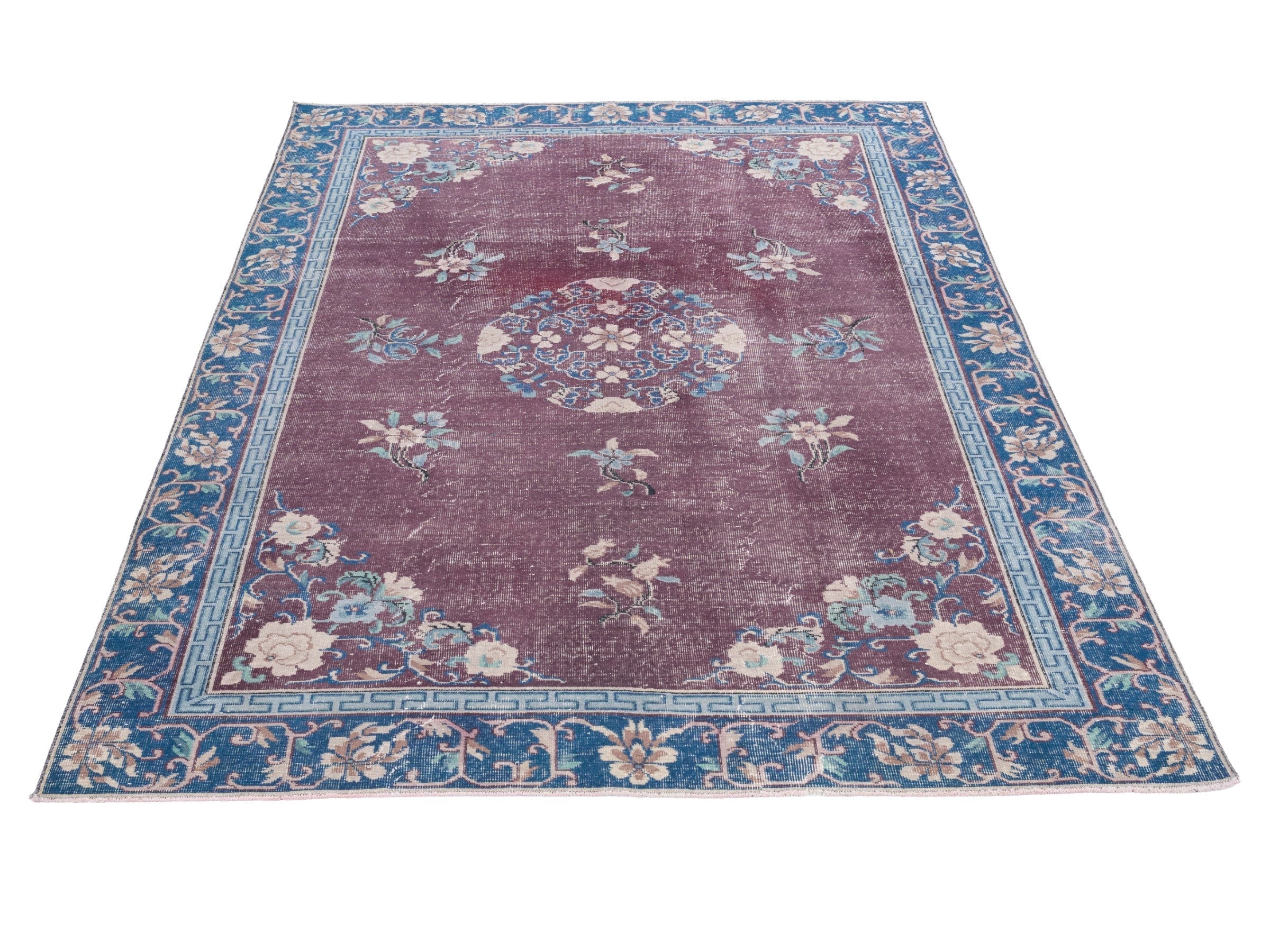Turkish Isparta area rug in burgundy and navy, view 2 of 10