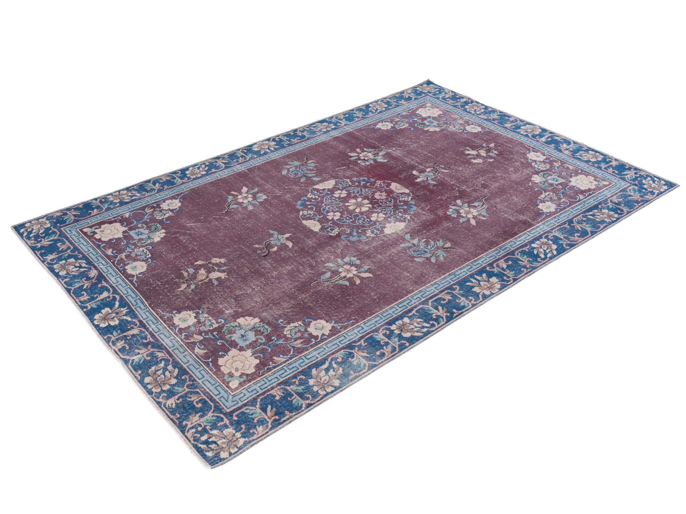 Turkish Isparta area rug in burgundy and navy, view 3 of 10