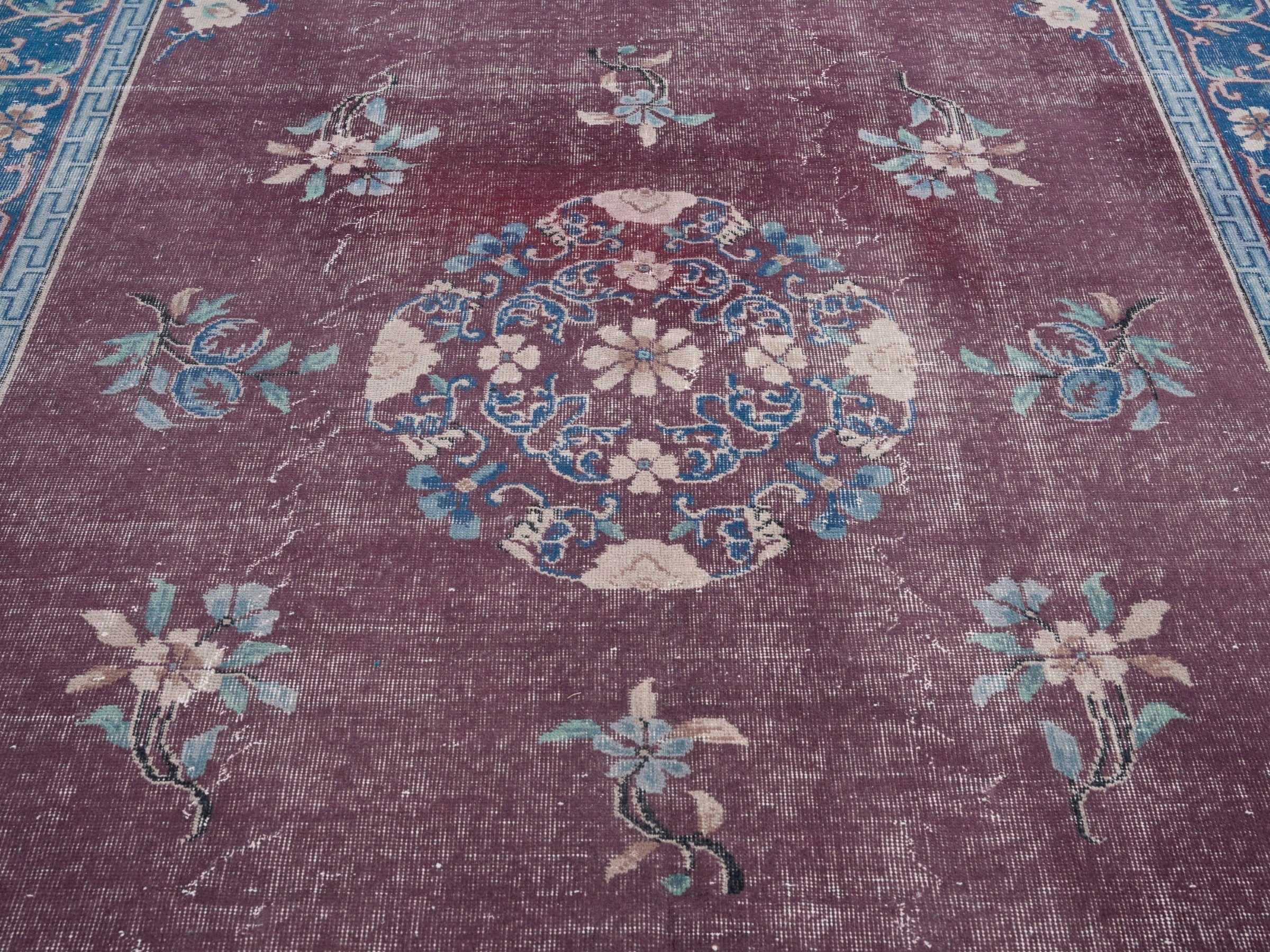 Turkish Isparta area rug in burgundy and navy, view 4 of 10