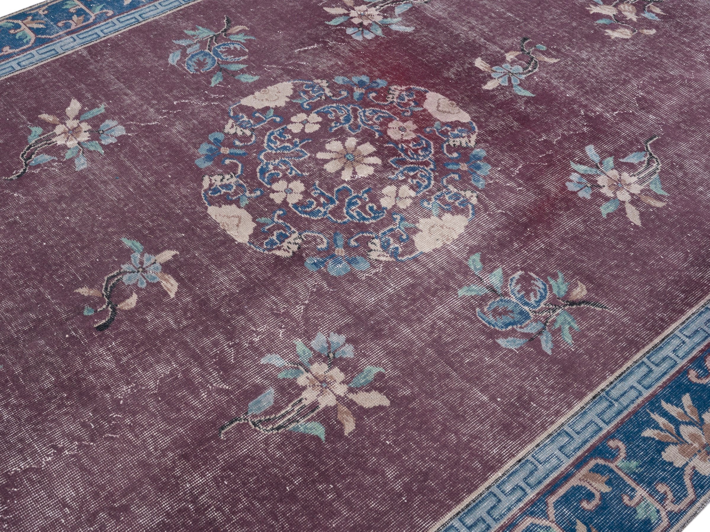 Turkish Isparta area rug in burgundy and navy, view 5 of 10