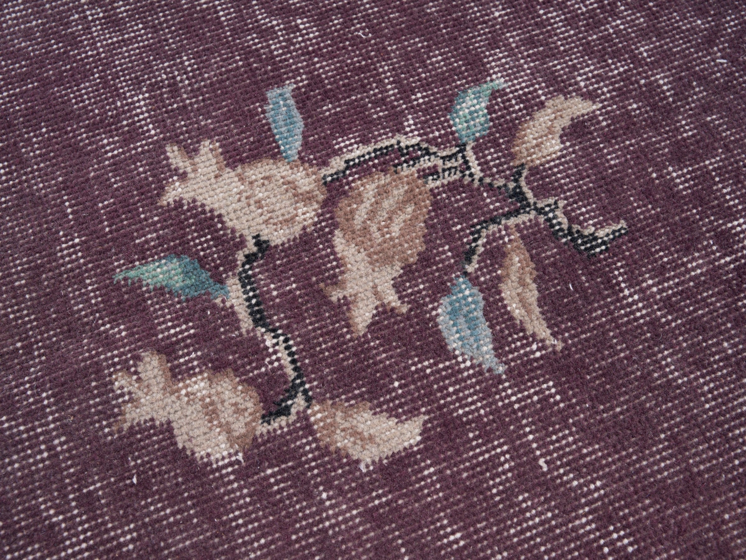 Turkish Isparta area rug in burgundy and navy, view 7 of 10