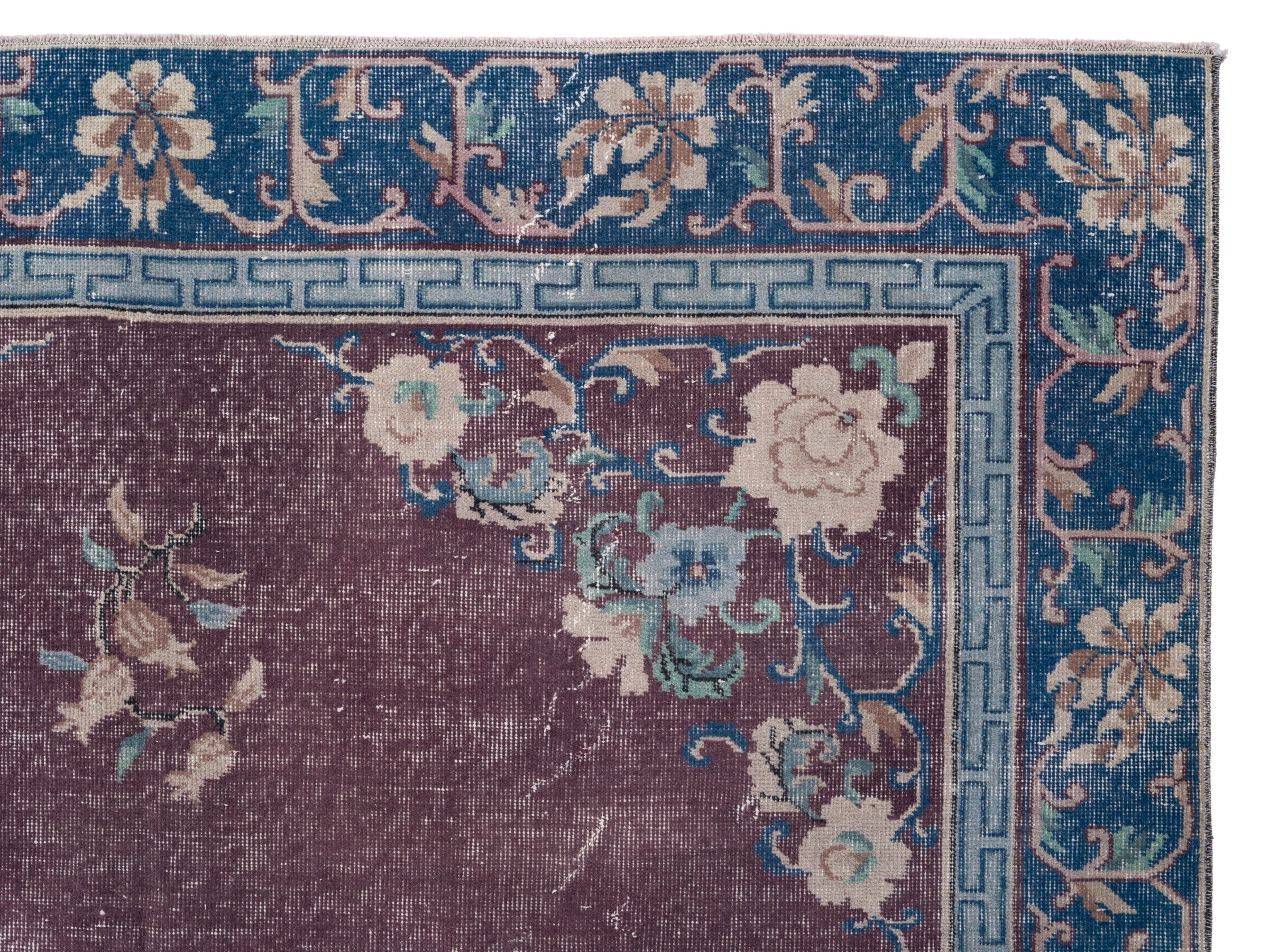 Turkish Isparta area rug in burgundy and navy, view 8 of 10