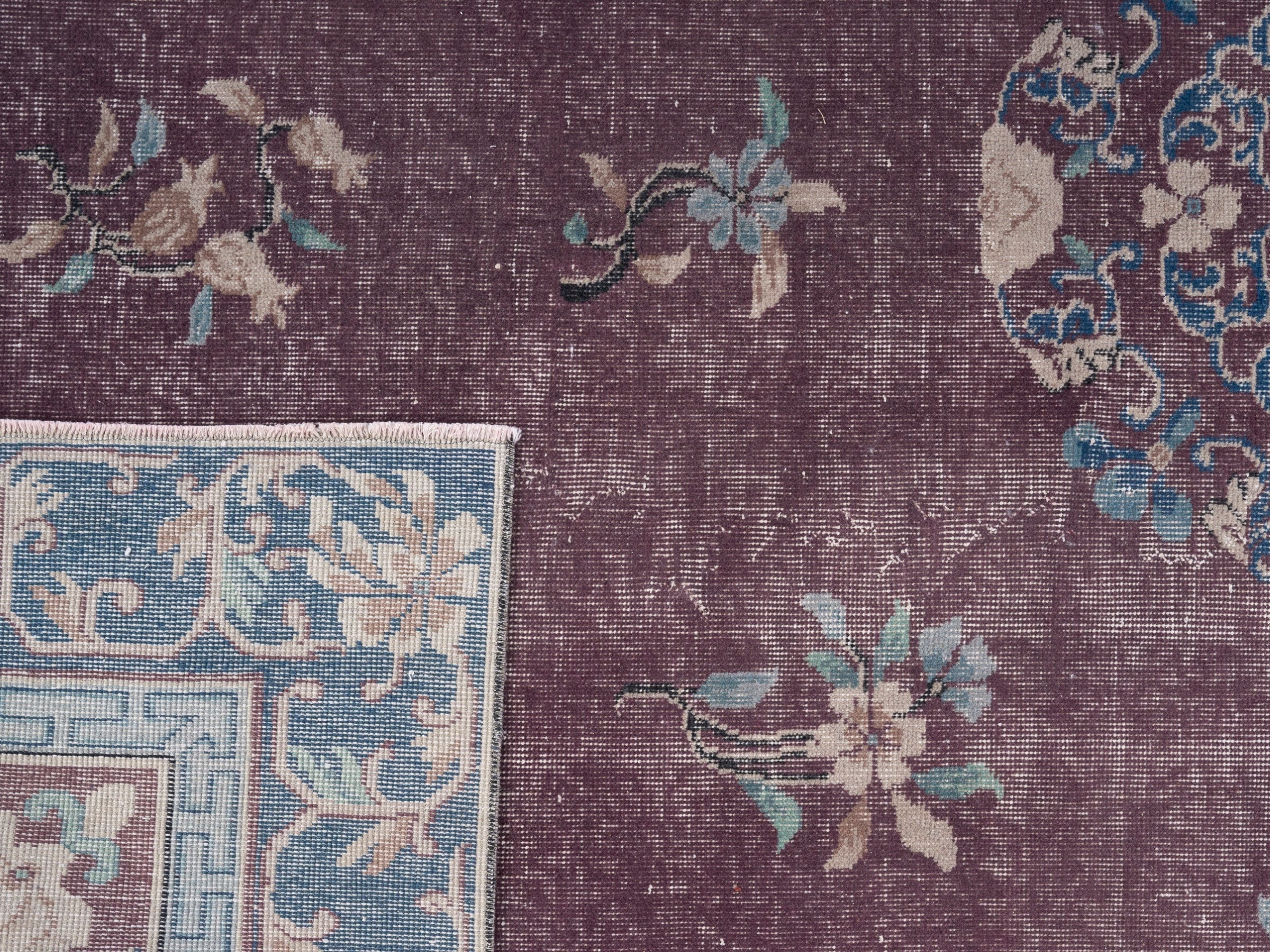 Turkish Isparta area rug in burgundy and navy, view 10 of 10