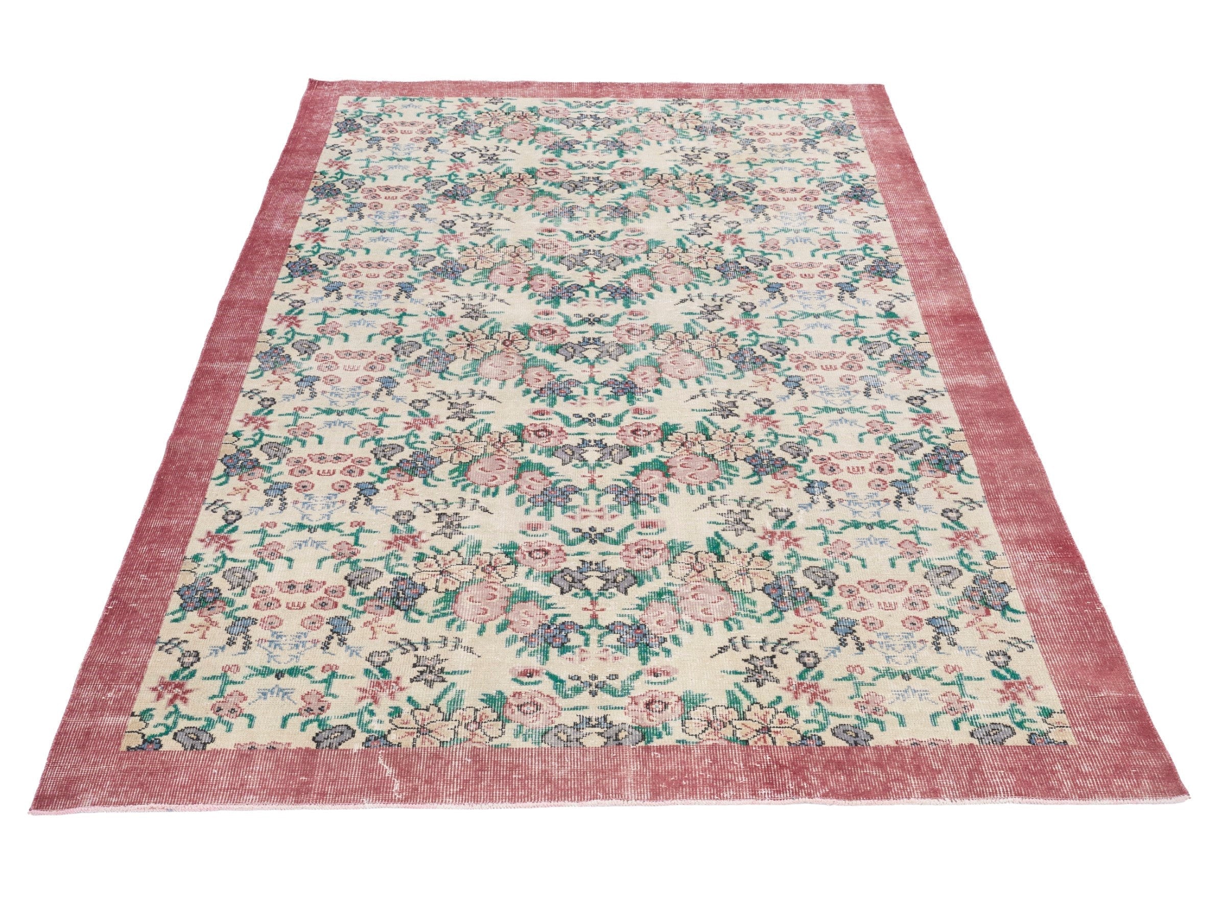 Turkish Isparta area rug in cream and muted pink, view 2 of 10