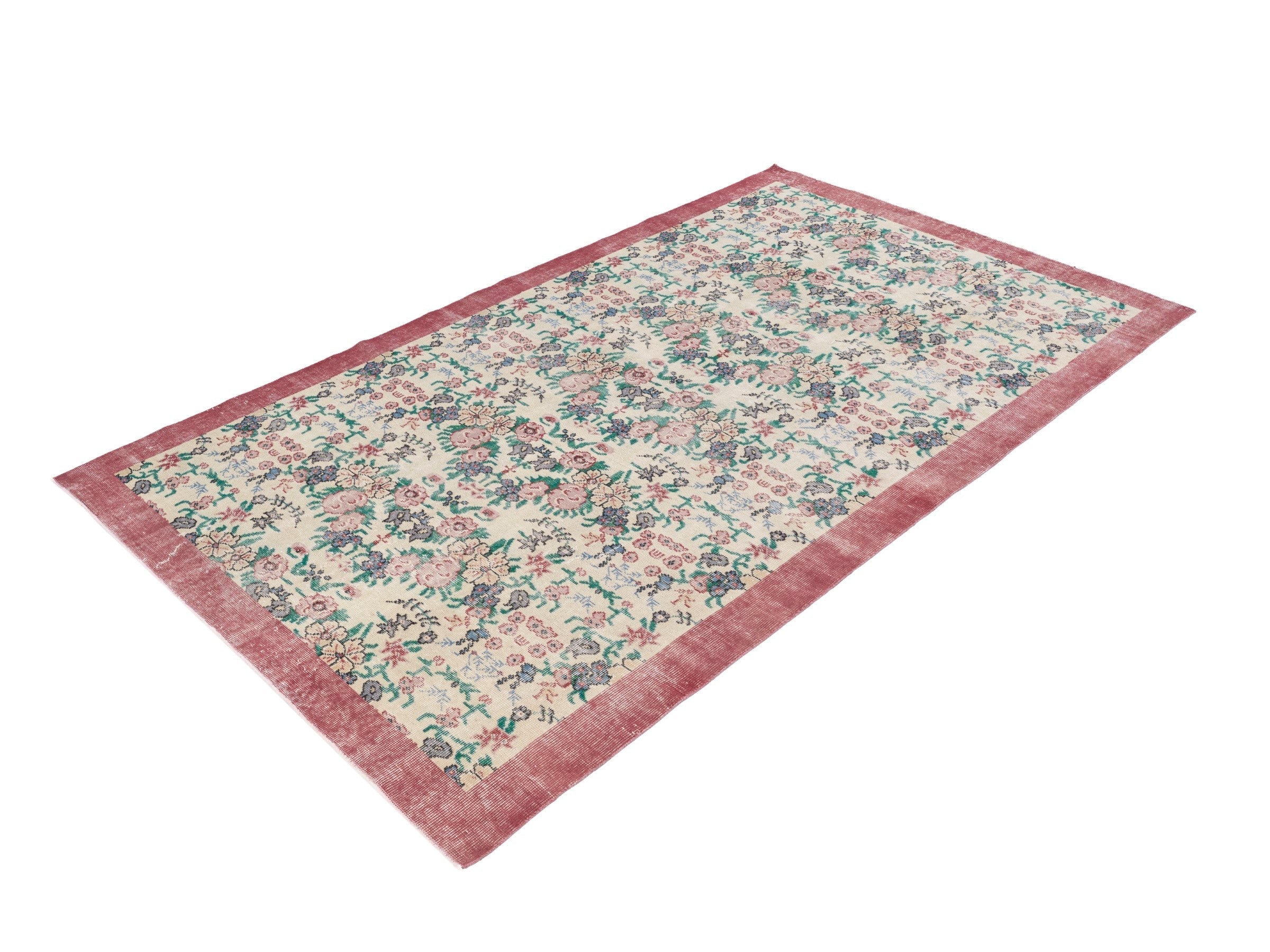 Turkish Isparta area rug in cream and muted pink, view 3 of 10
