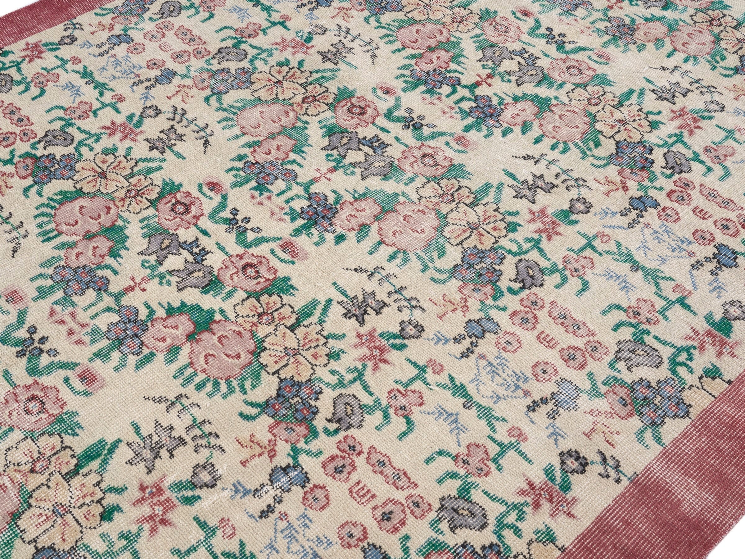 Turkish Isparta area rug in cream and muted pink, view 5 of 10