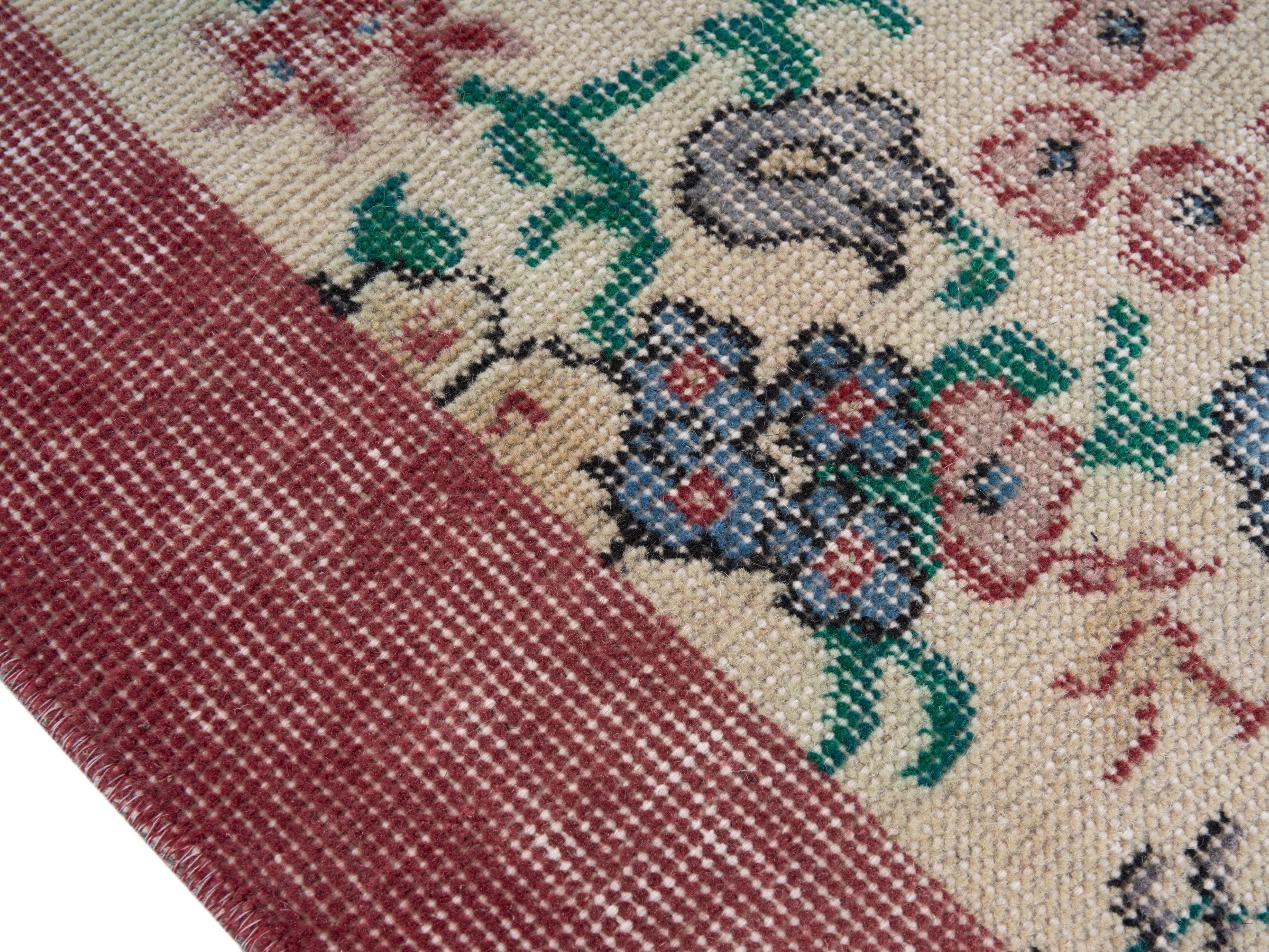 Turkish Isparta area rug in cream and muted pink, view 6 of 10
