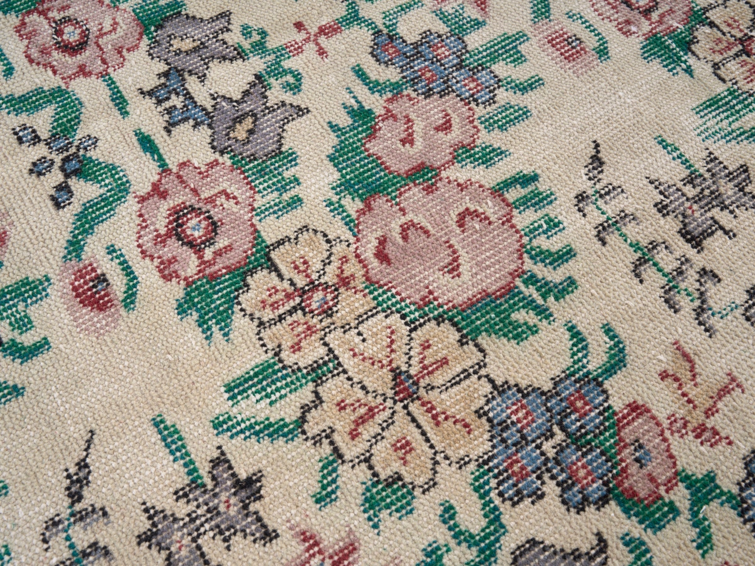 Turkish Isparta area rug in cream and muted pink, view 7 of 10