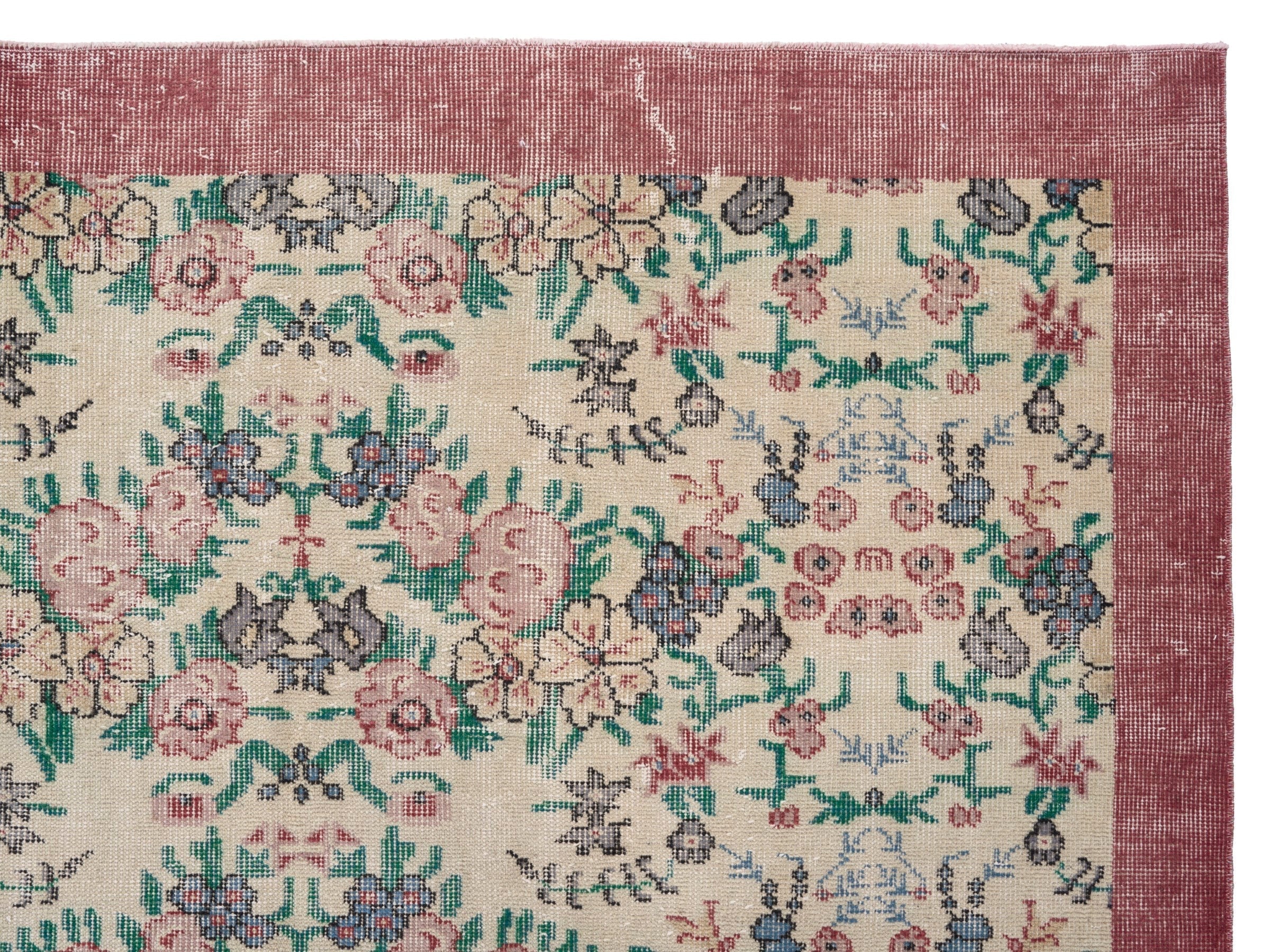 Turkish Isparta area rug in cream and muted pink, view 8 of 10