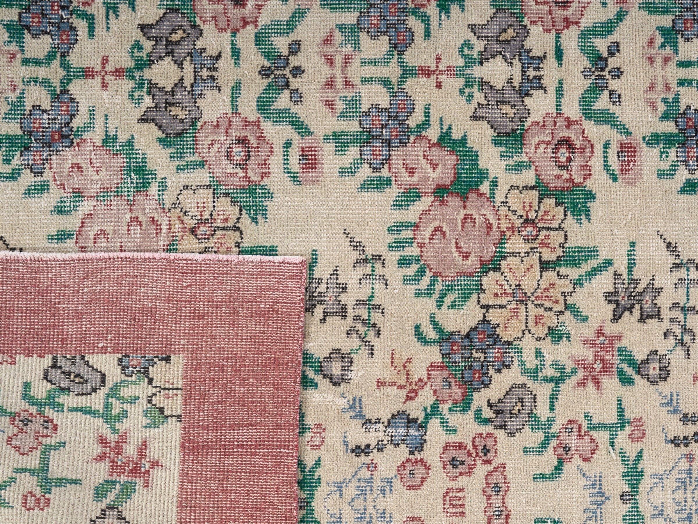 Turkish Isparta area rug in cream and muted pink, view 10 of 10