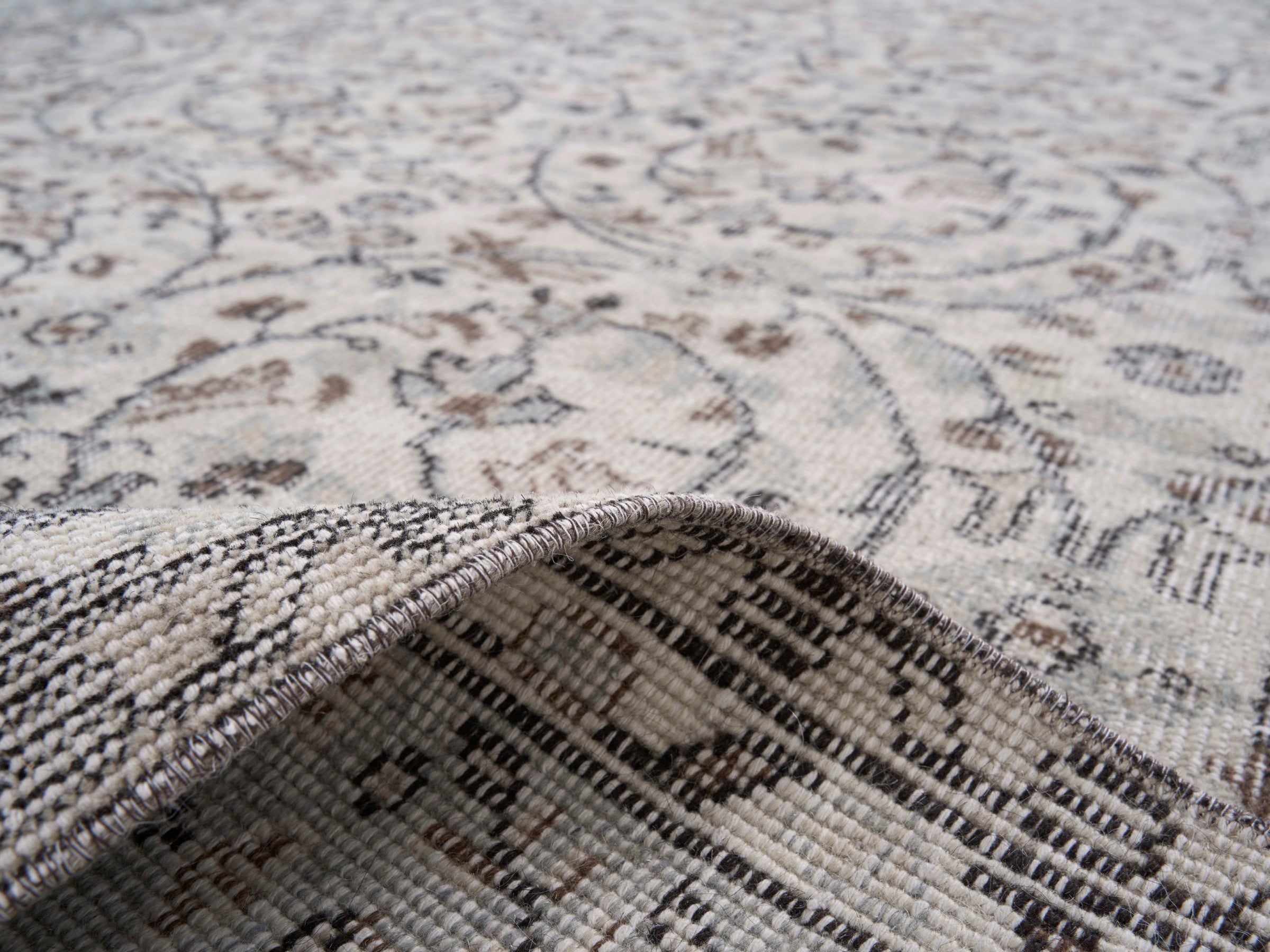 Turkish Isparta area rug in greige and taupe, view 9 of 10