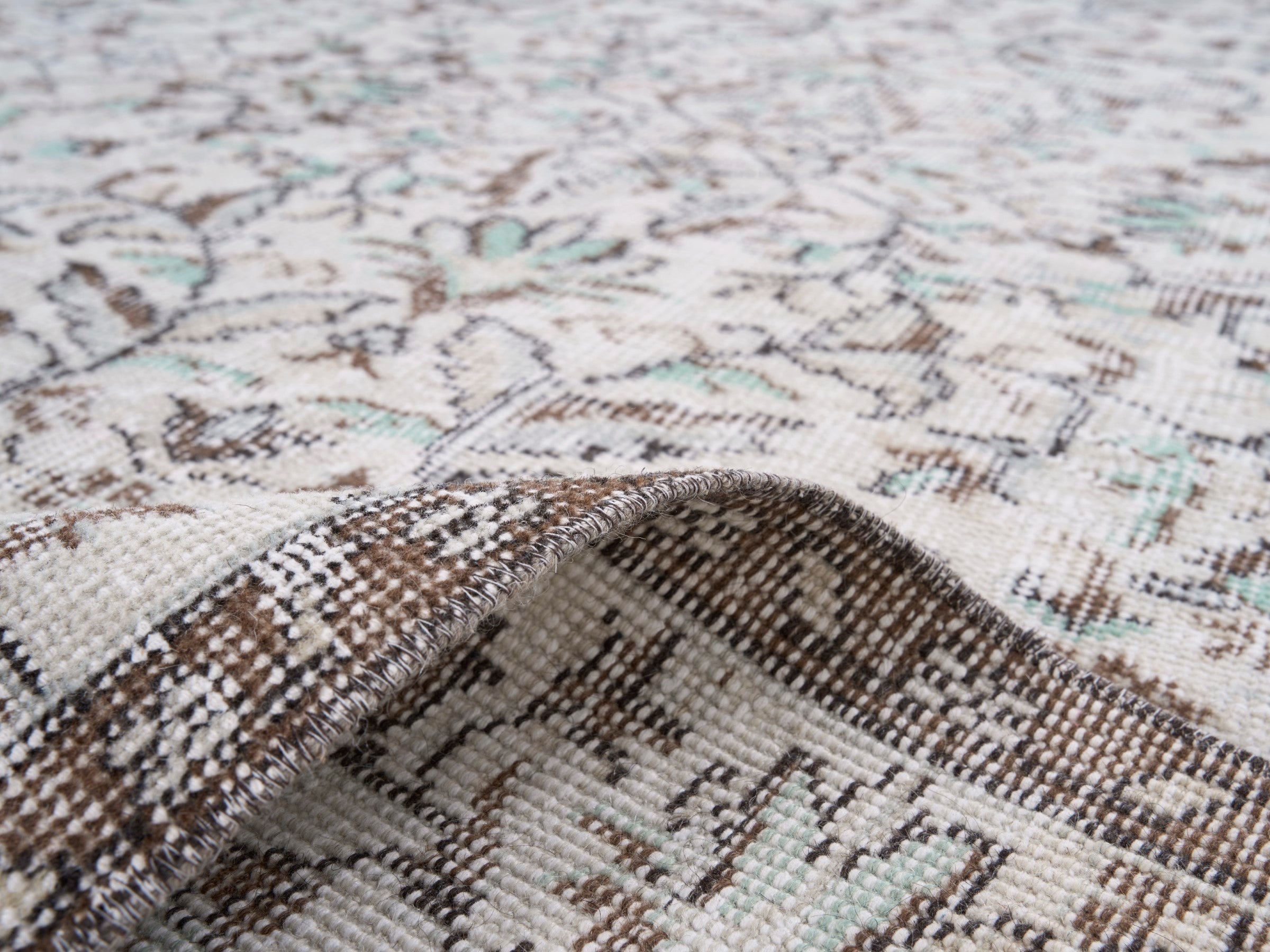 Turkish Isparta area rug in cream and taupe, view 9 of 10