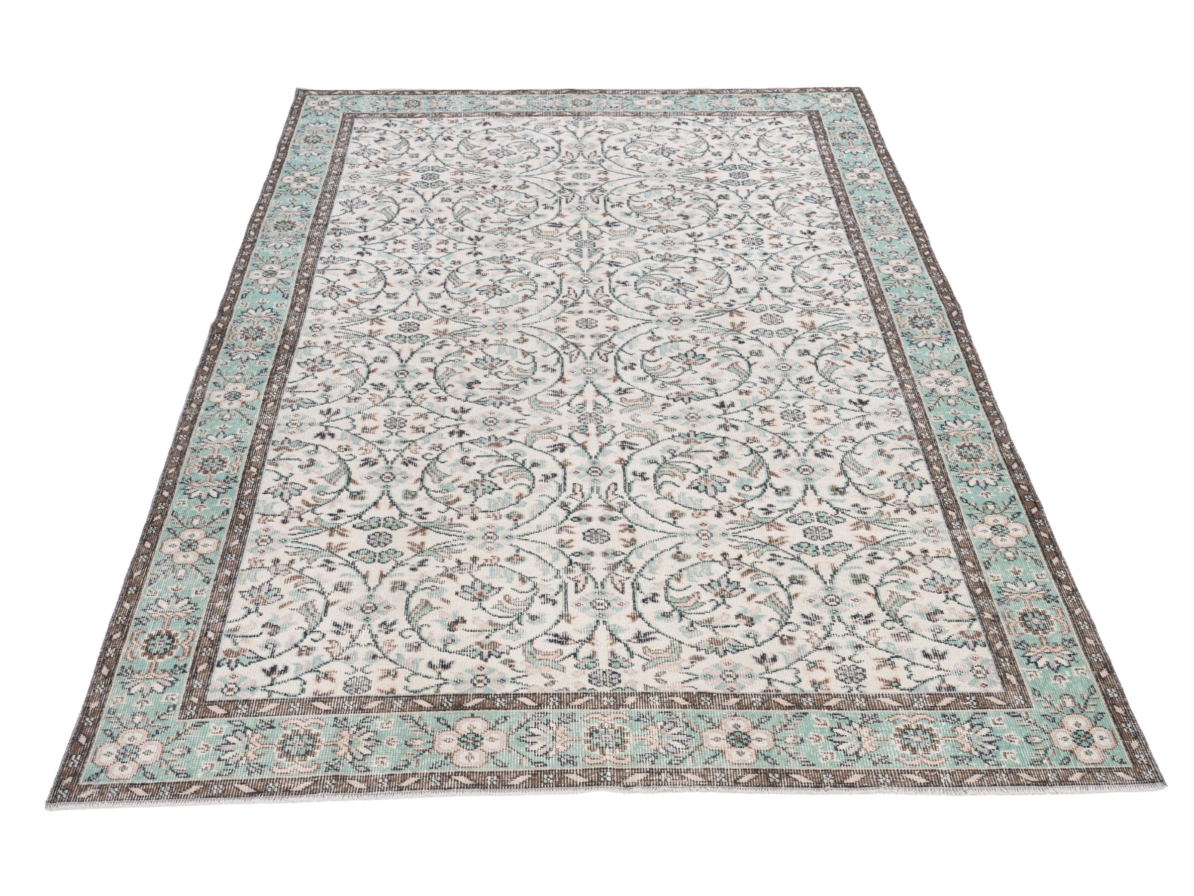 Turkish Isparta area rug in cream and celadon, view 2 of 10