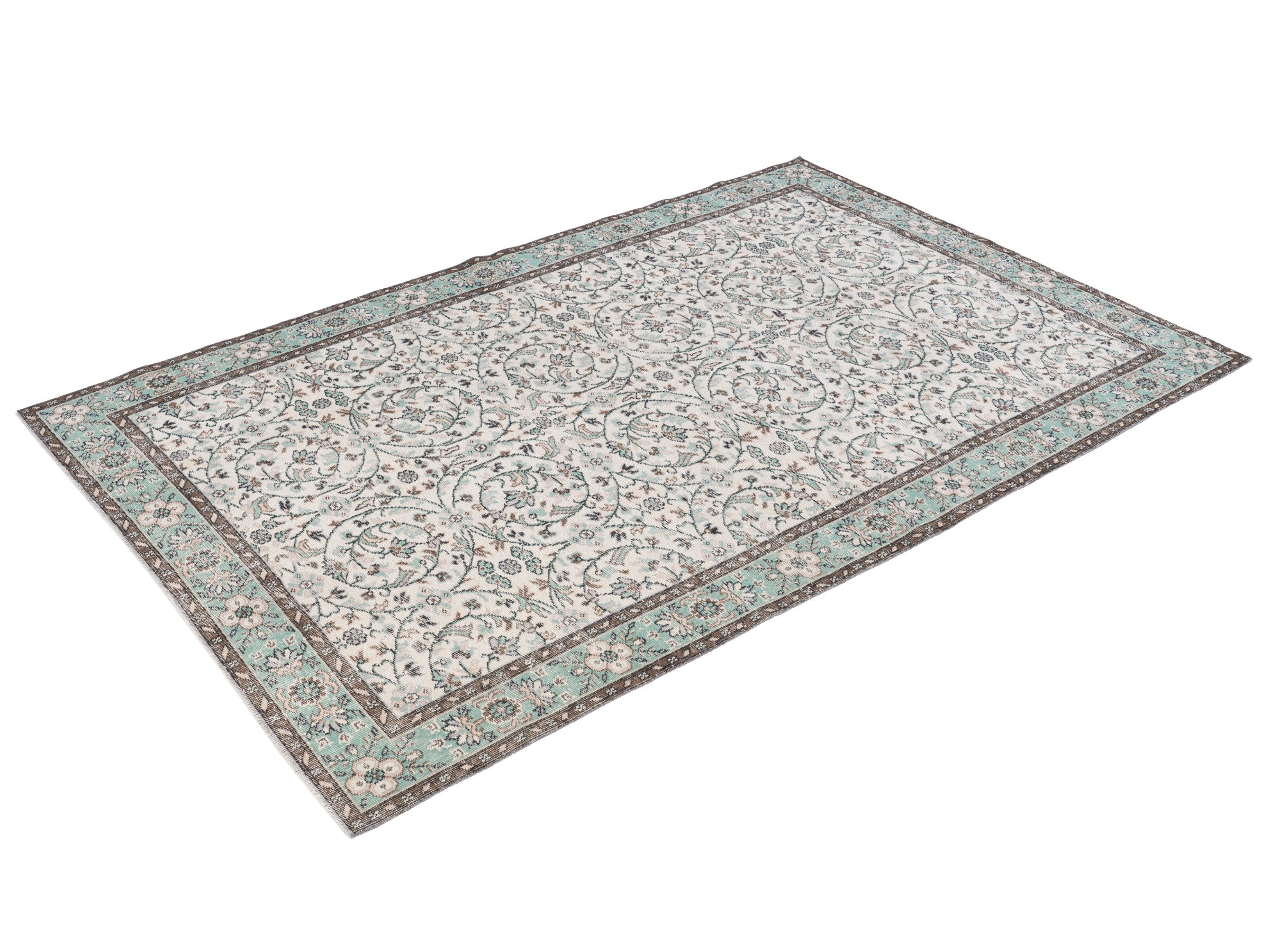 Turkish Isparta area rug in cream and celadon, view 3 of 10