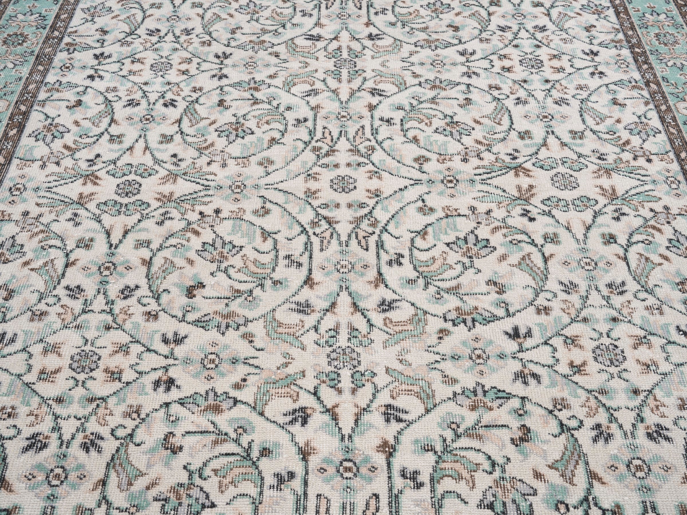 Turkish Isparta area rug in cream and celadon, view 4 of 10