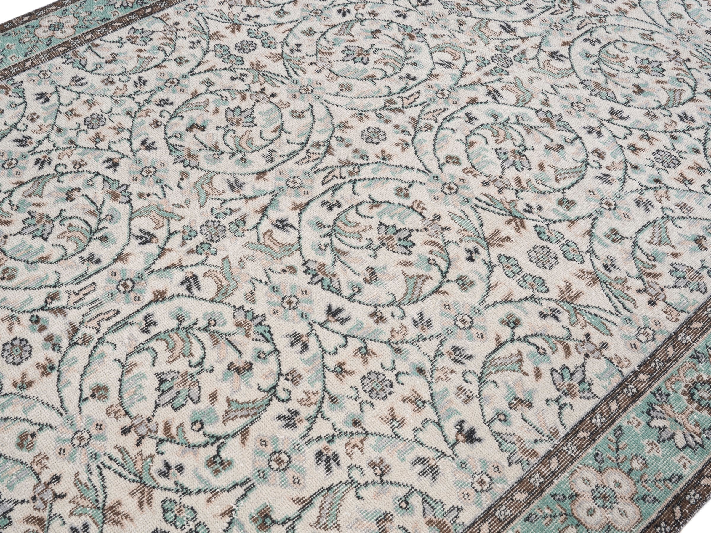 Turkish Isparta area rug in cream and celadon, view 5 of 10