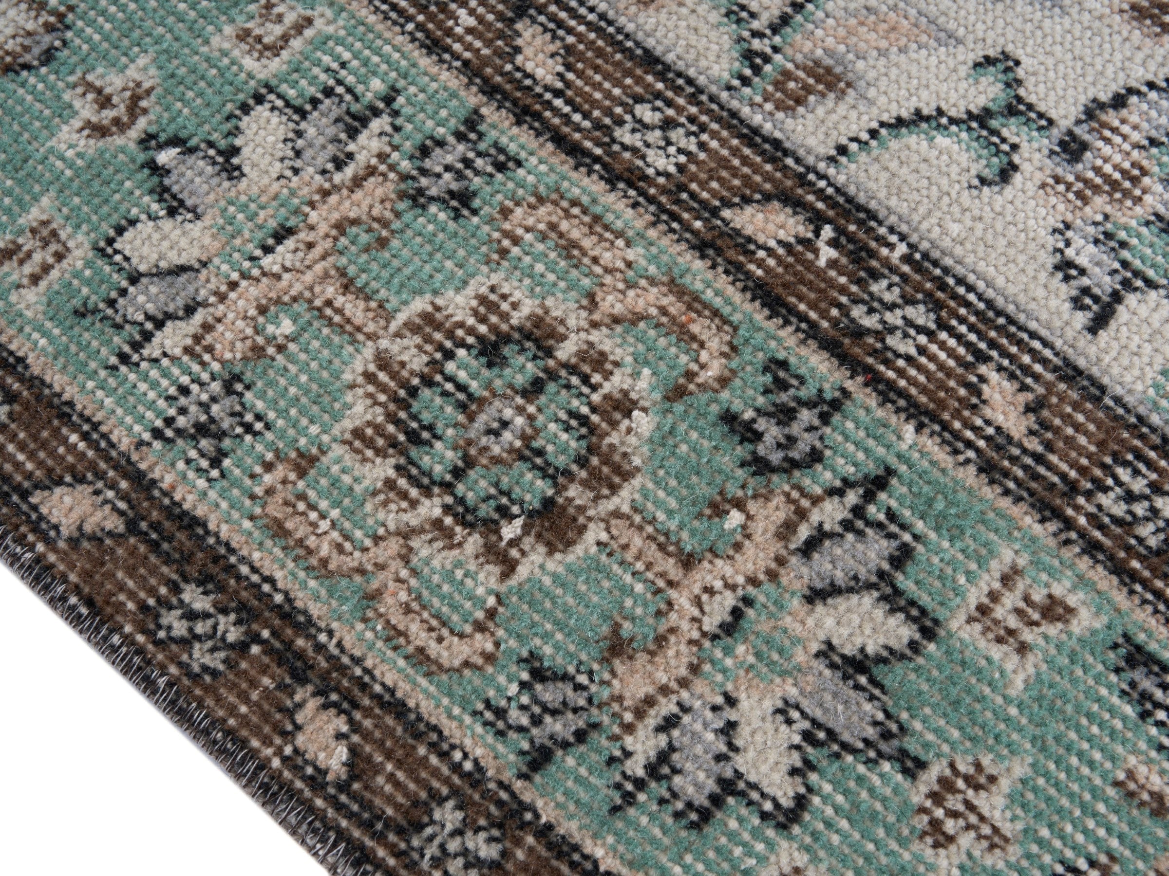 Turkish Isparta area rug in cream and celadon, view 6 of 10