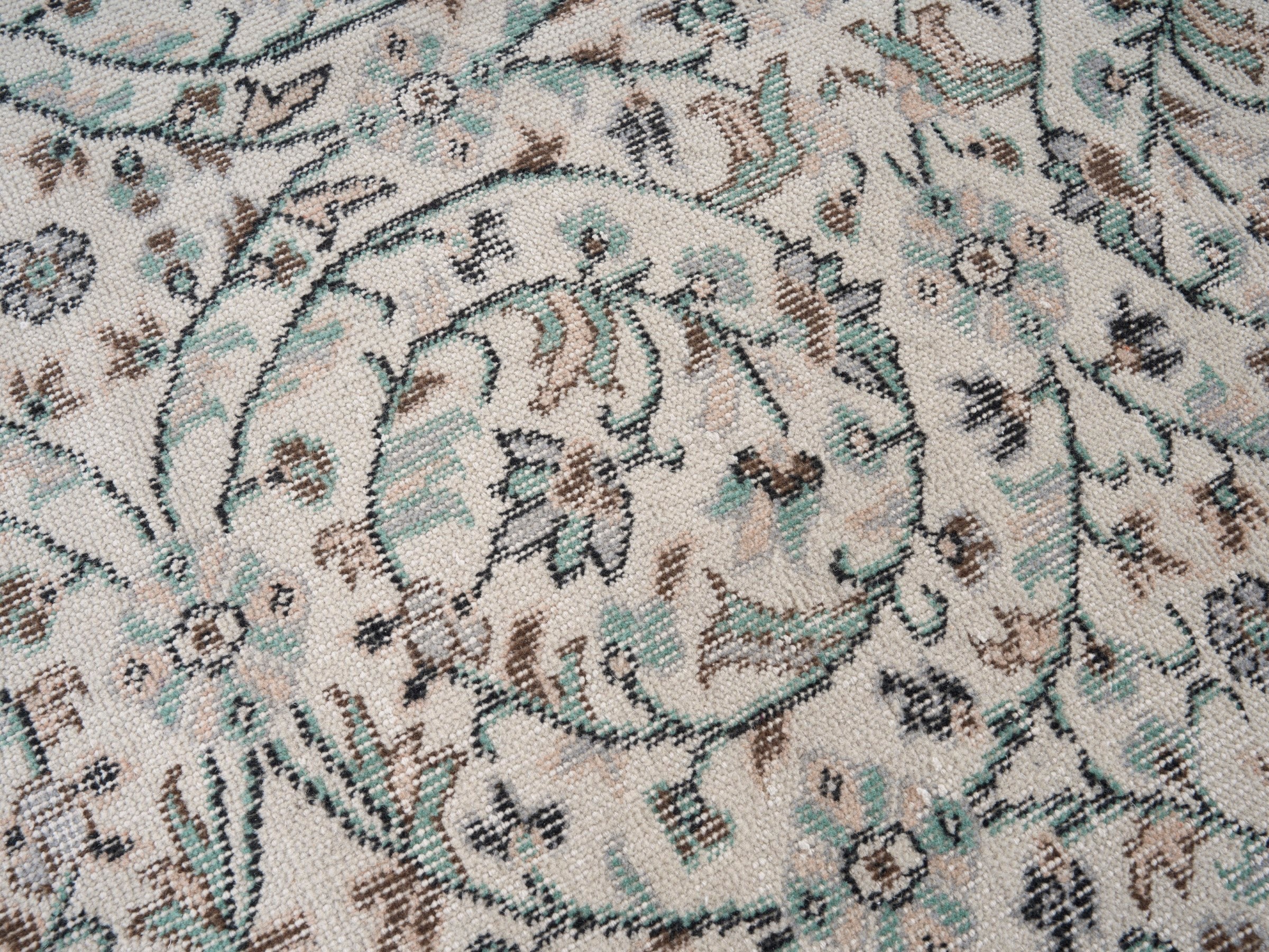 Turkish Isparta area rug in cream and celadon, view 7 of 10