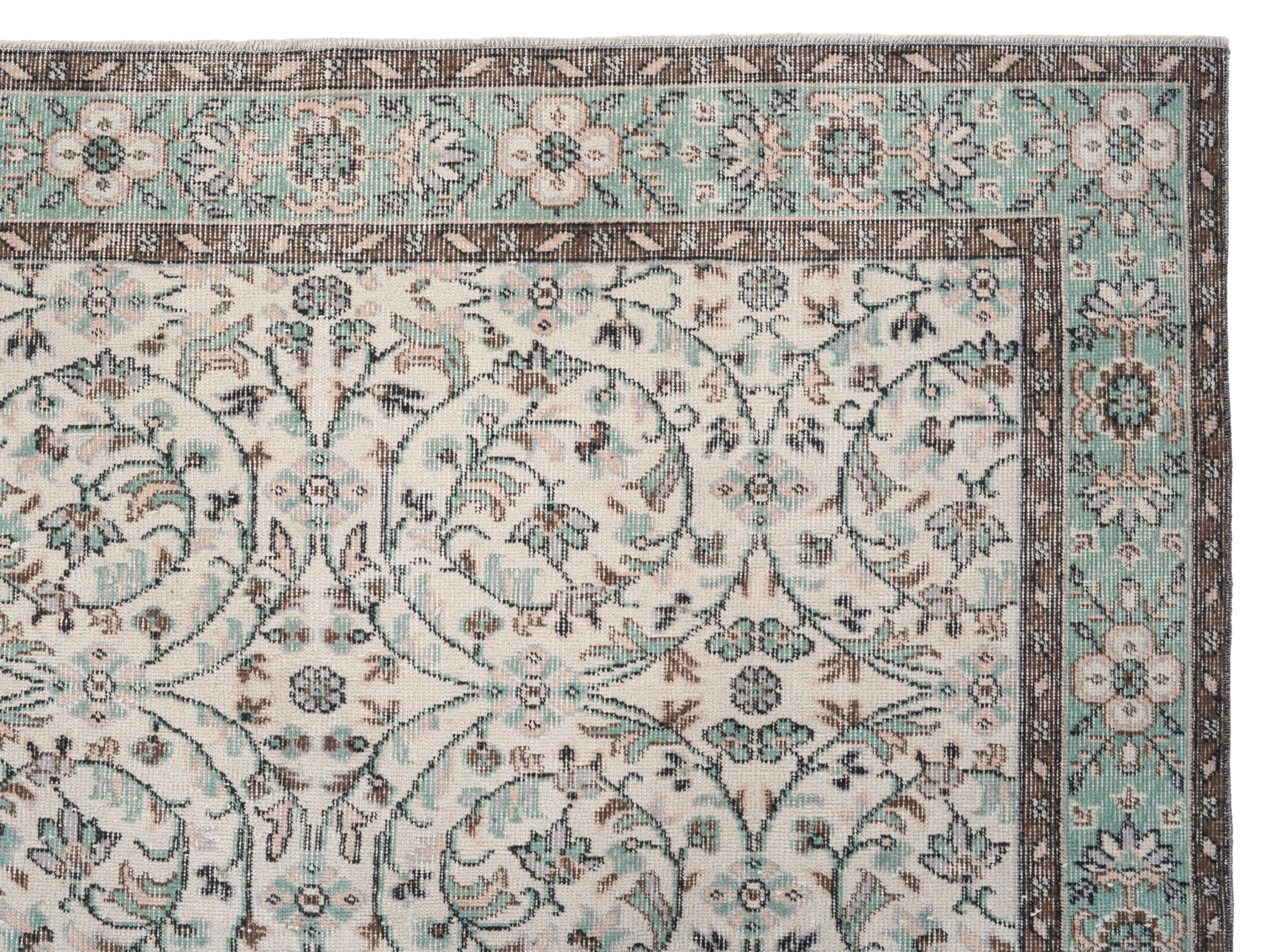 Turkish Isparta area rug in cream and celadon, view 8 of 10