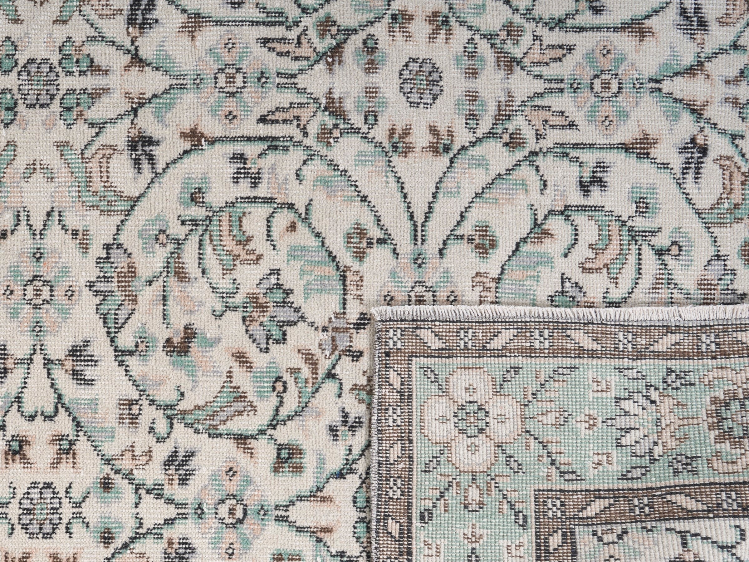 Turkish Isparta area rug in cream and celadon, view 10 of 10