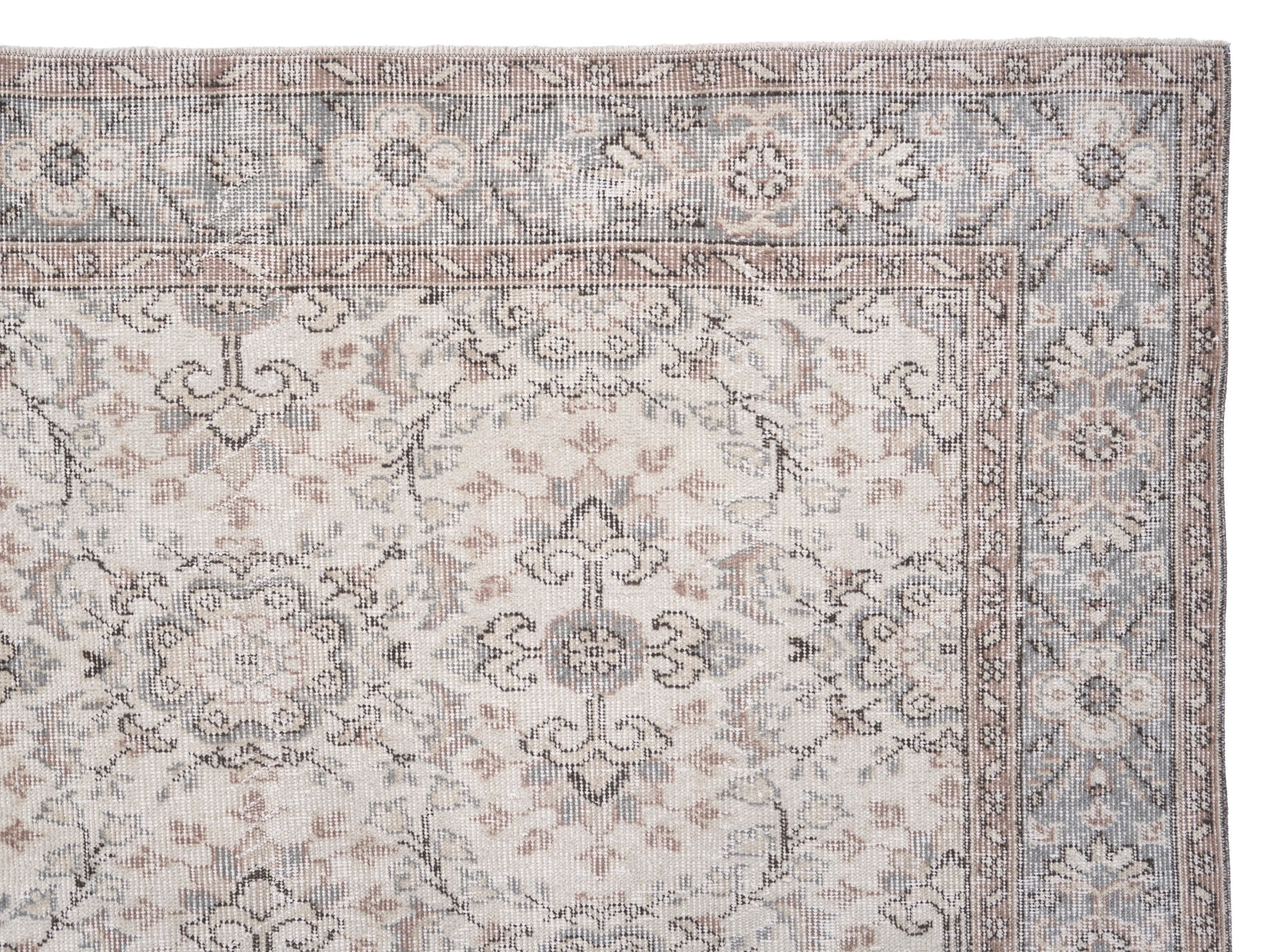 Turkish Isparta area rug in cream and taupe, view 8 of 10