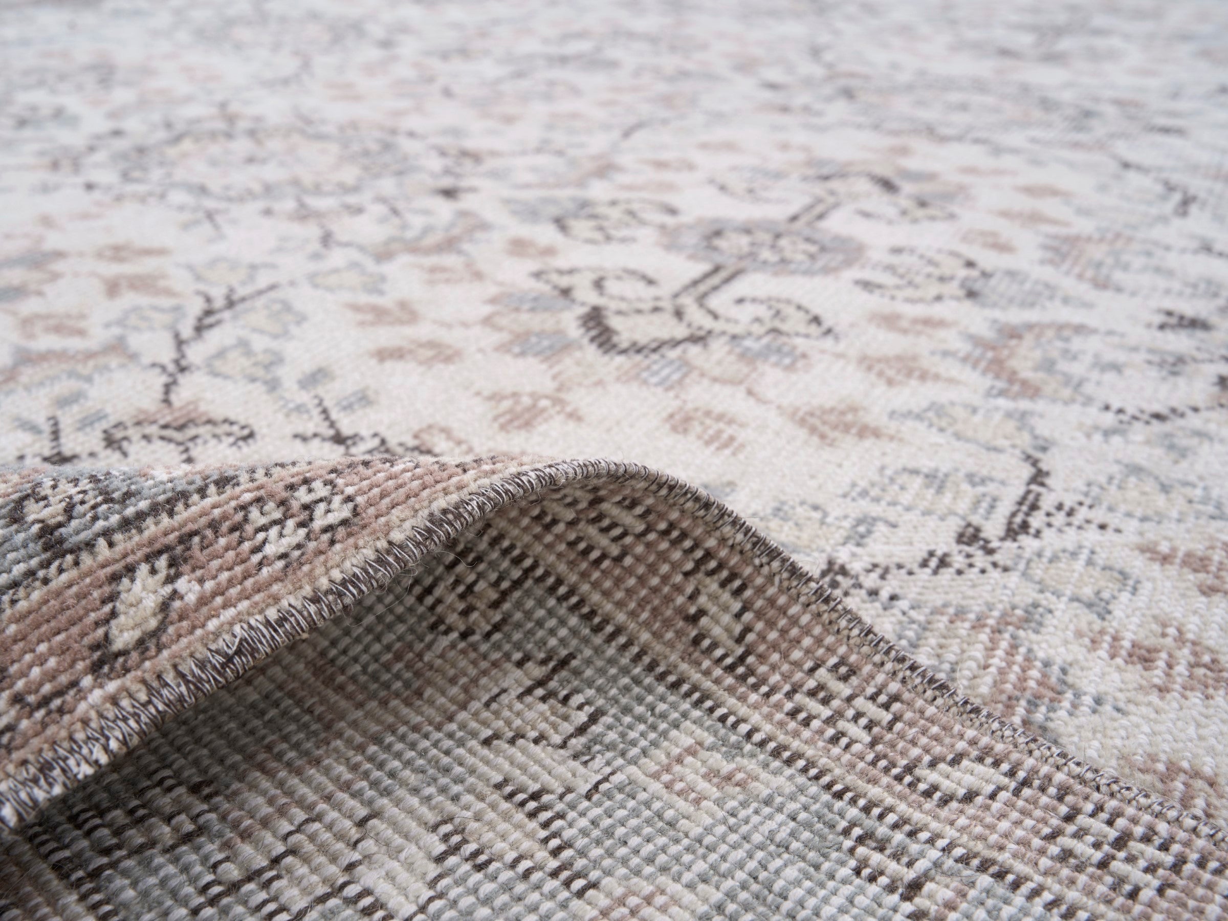 Turkish Isparta area rug in cream and taupe, view 9 of 10