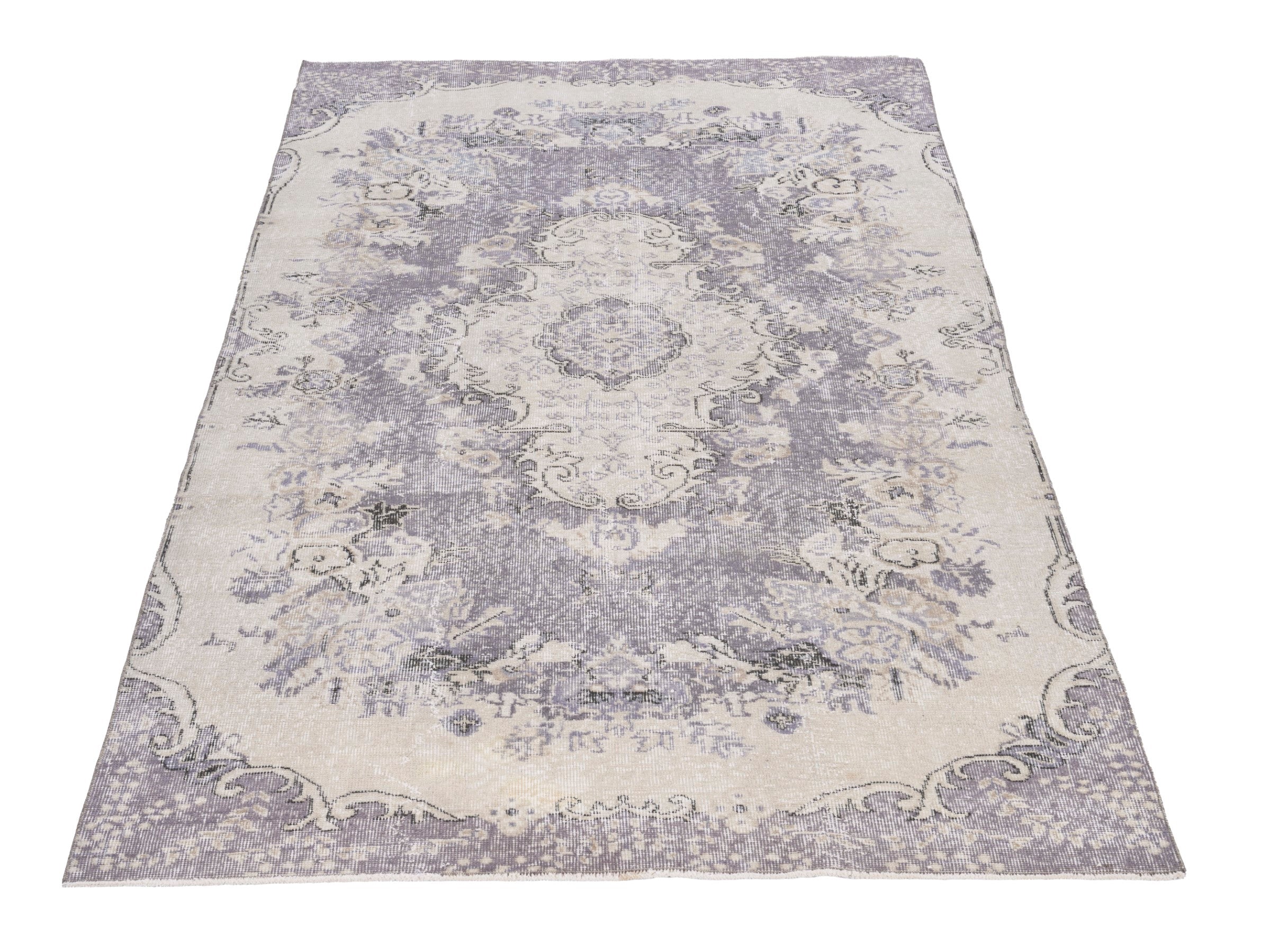 Turkish Isparta area rug in cream and dusty rose, view 2 of 10