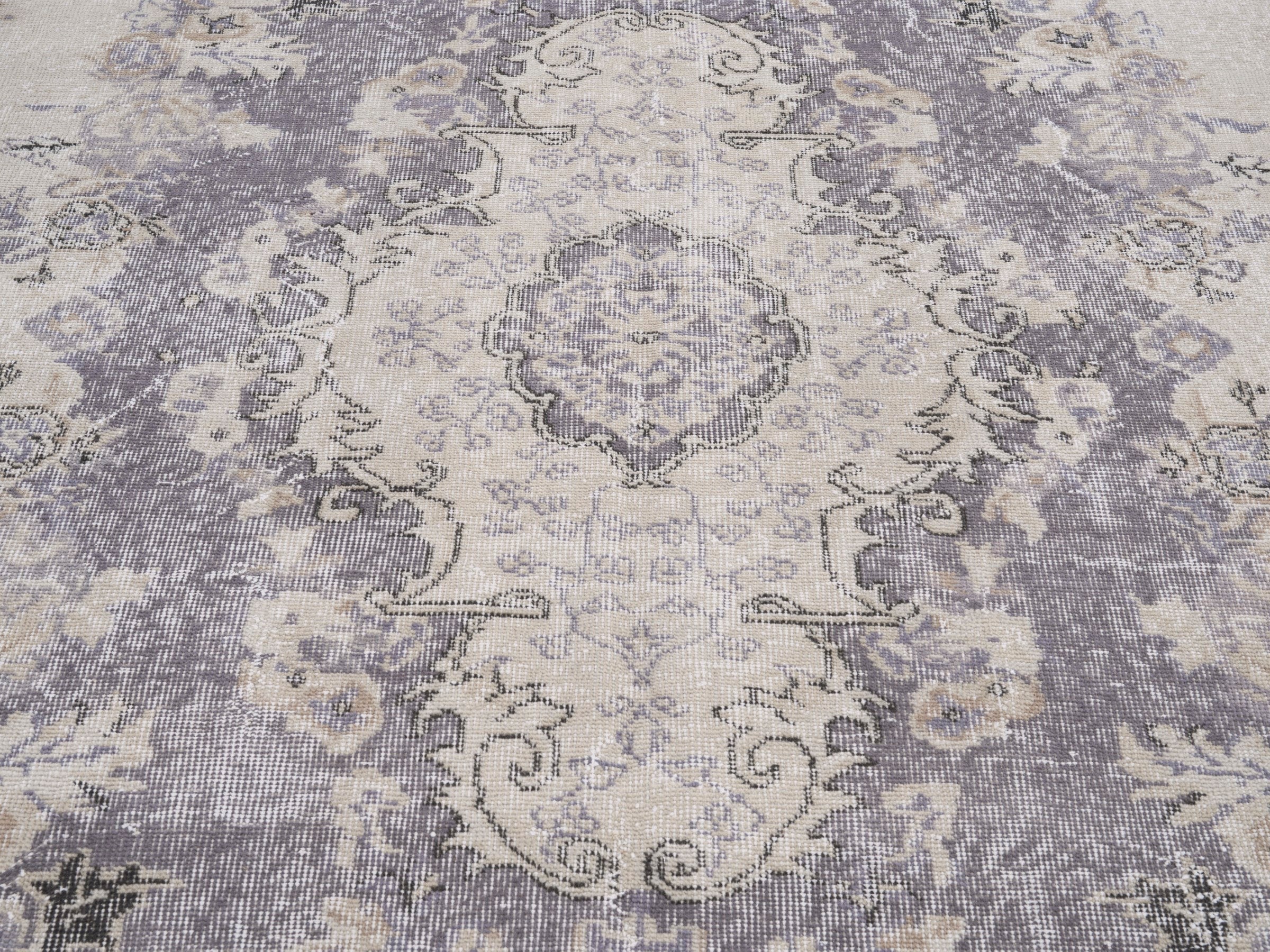 Turkish Isparta area rug in cream and dusty rose, view 4 of 10