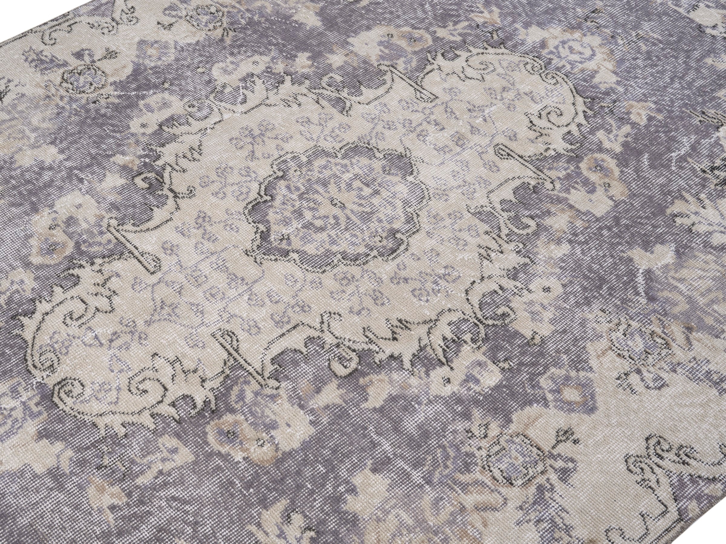Turkish Isparta area rug in cream and dusty rose, view 5 of 10