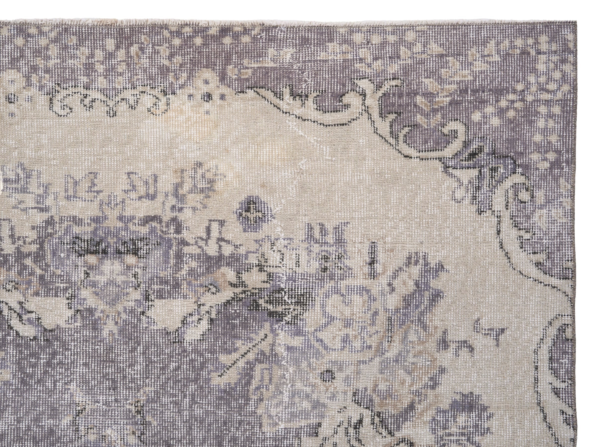 Turkish Isparta area rug in cream and dusty rose, view 8 of 10