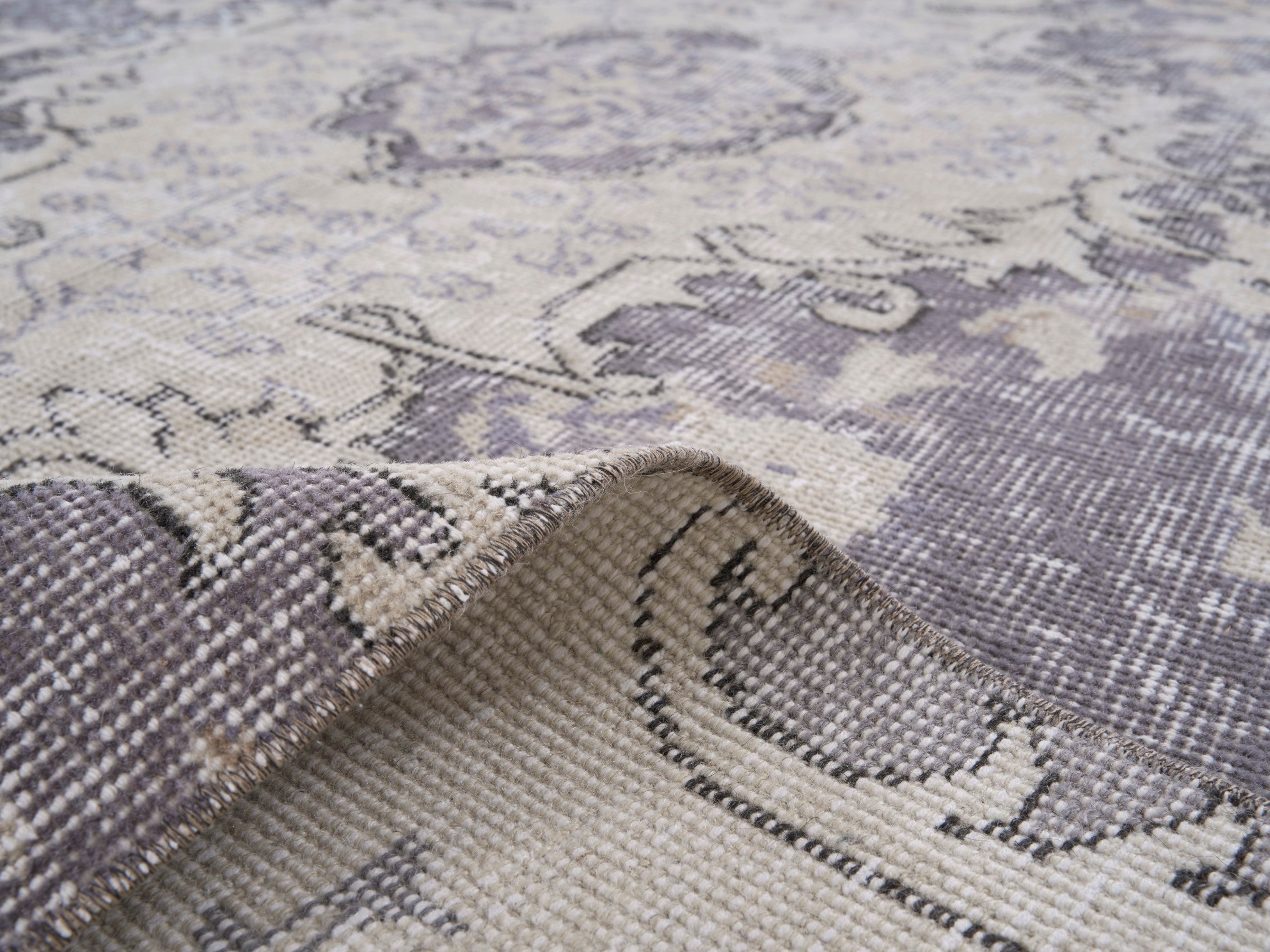 Turkish Isparta area rug in cream and dusty rose, view 9 of 10