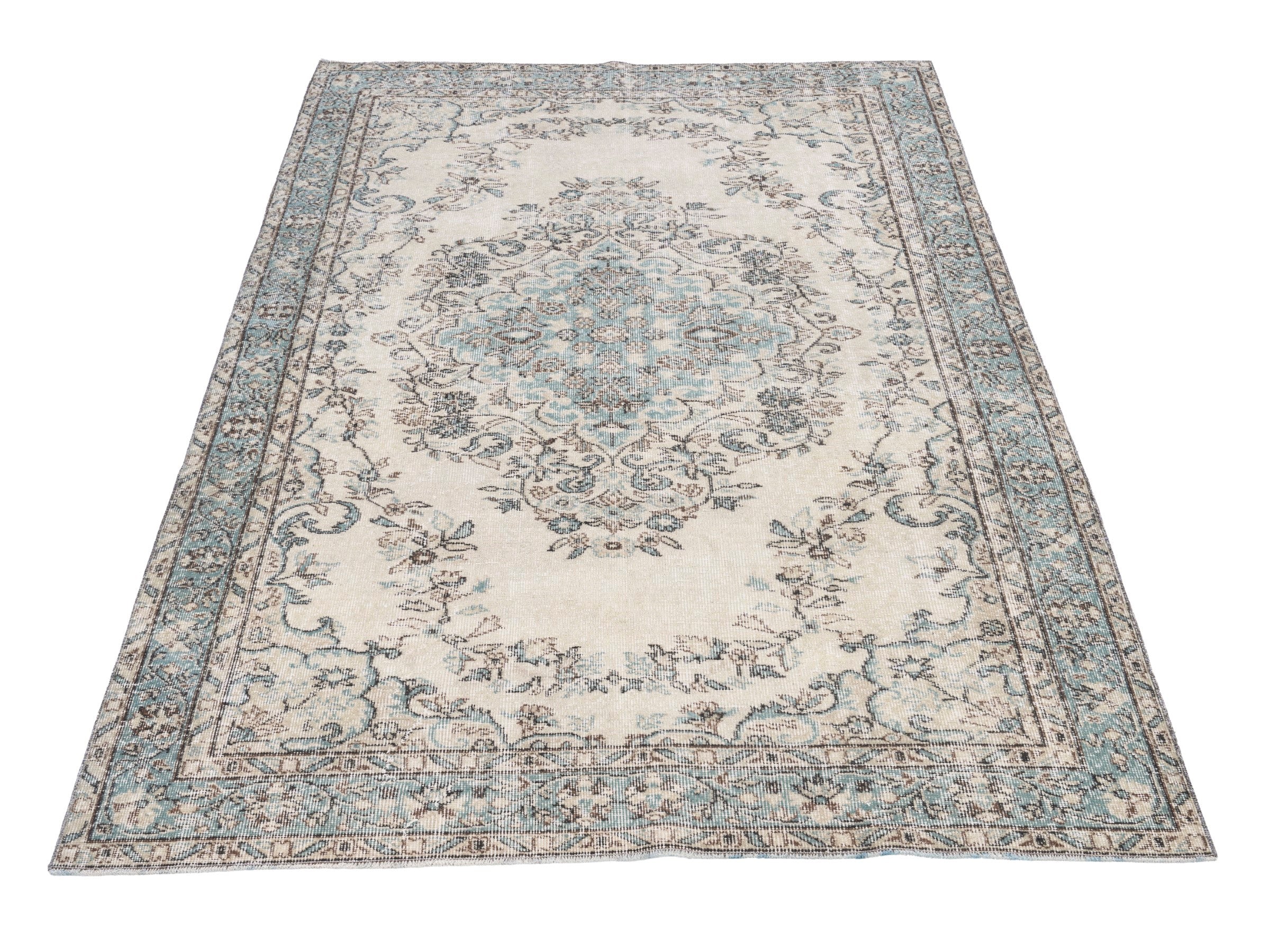Turkish Isparta area rug in ivory and greige, view 2 of 9