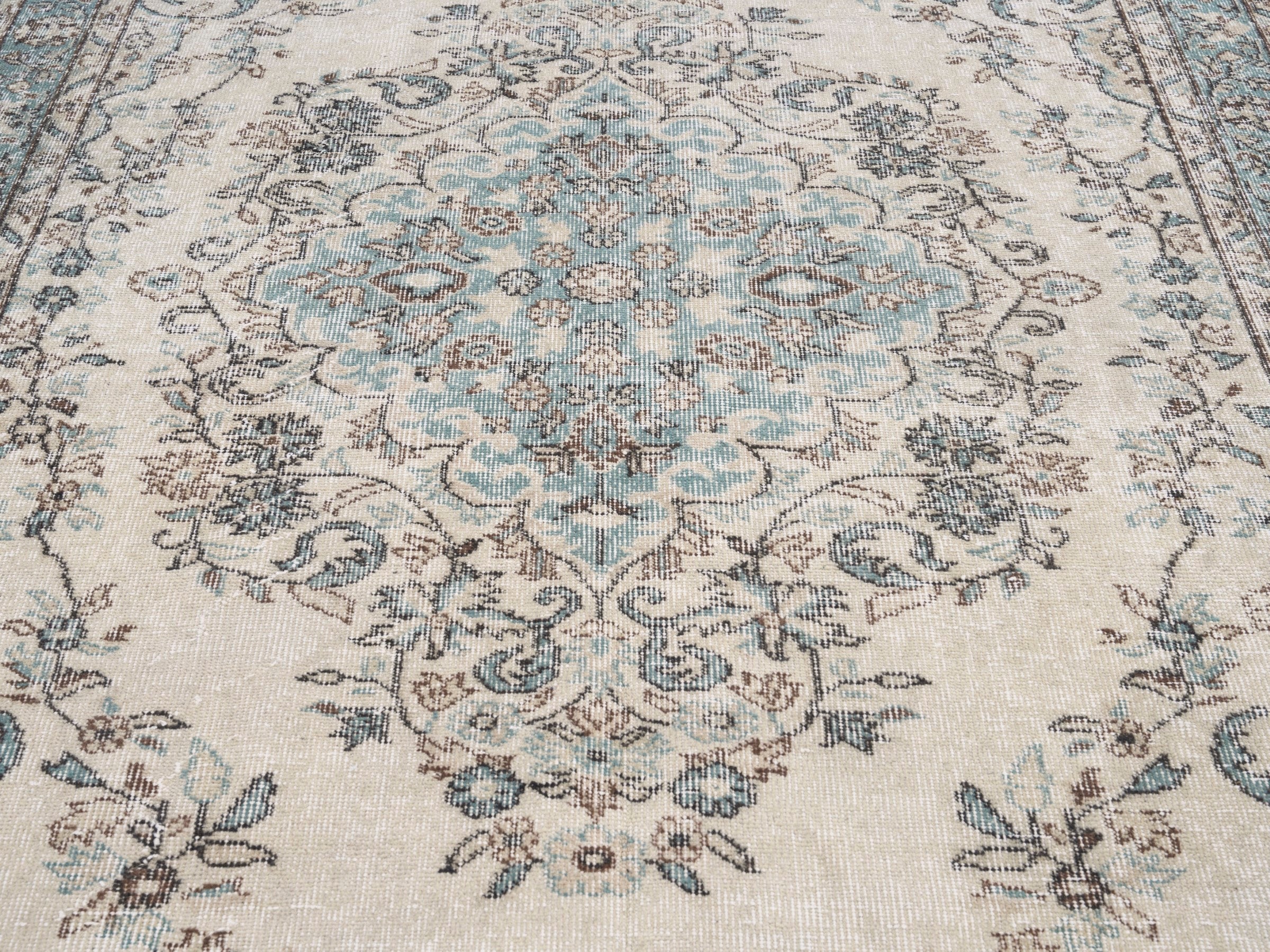Turkish Isparta area rug in ivory and greige, view 4 of 9