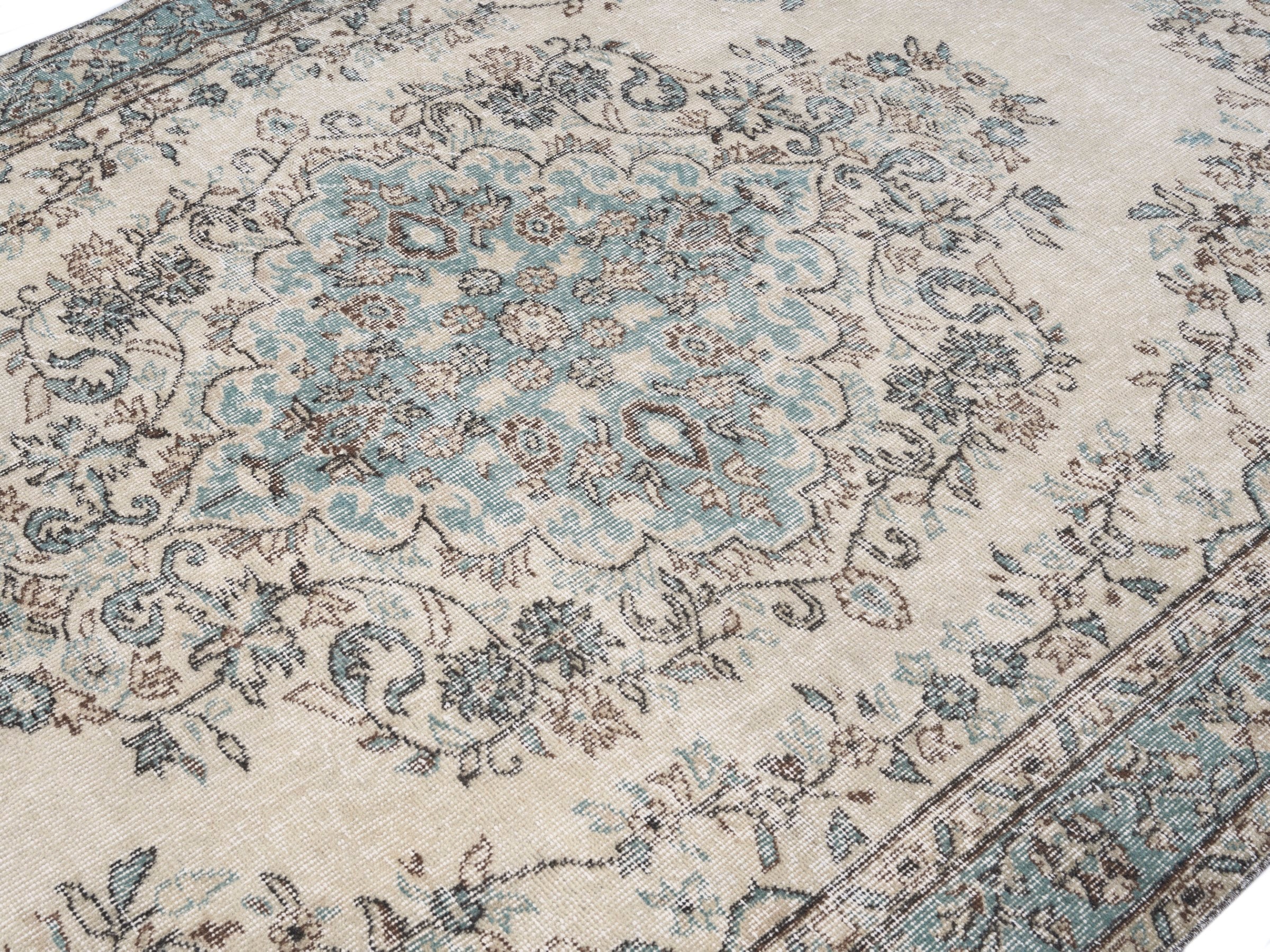 Turkish Isparta area rug in ivory and greige, view 5 of 9