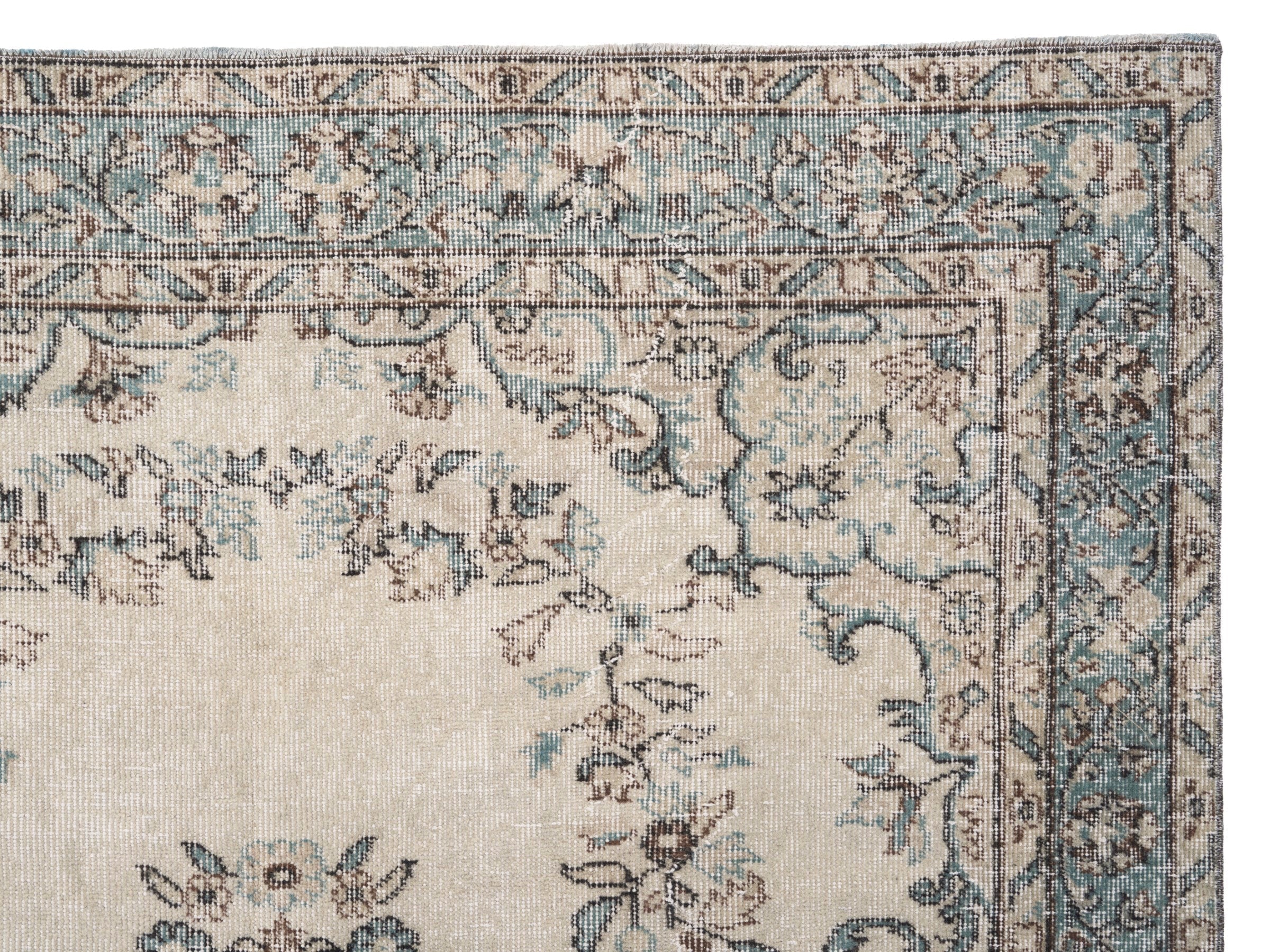 Turkish Isparta area rug in ivory and greige, view 7 of 9