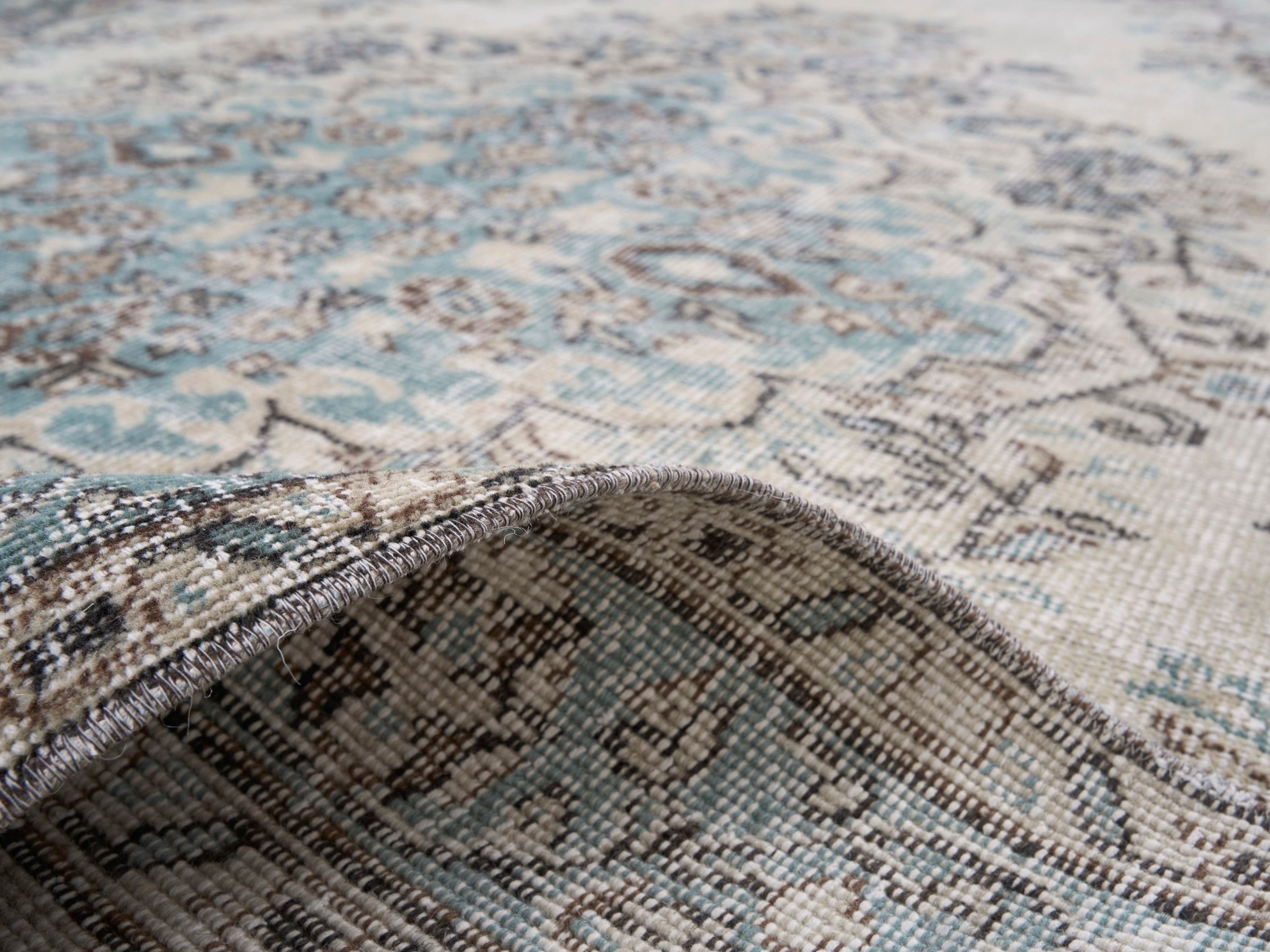 Turkish Isparta area rug in ivory and greige, view 8 of 9