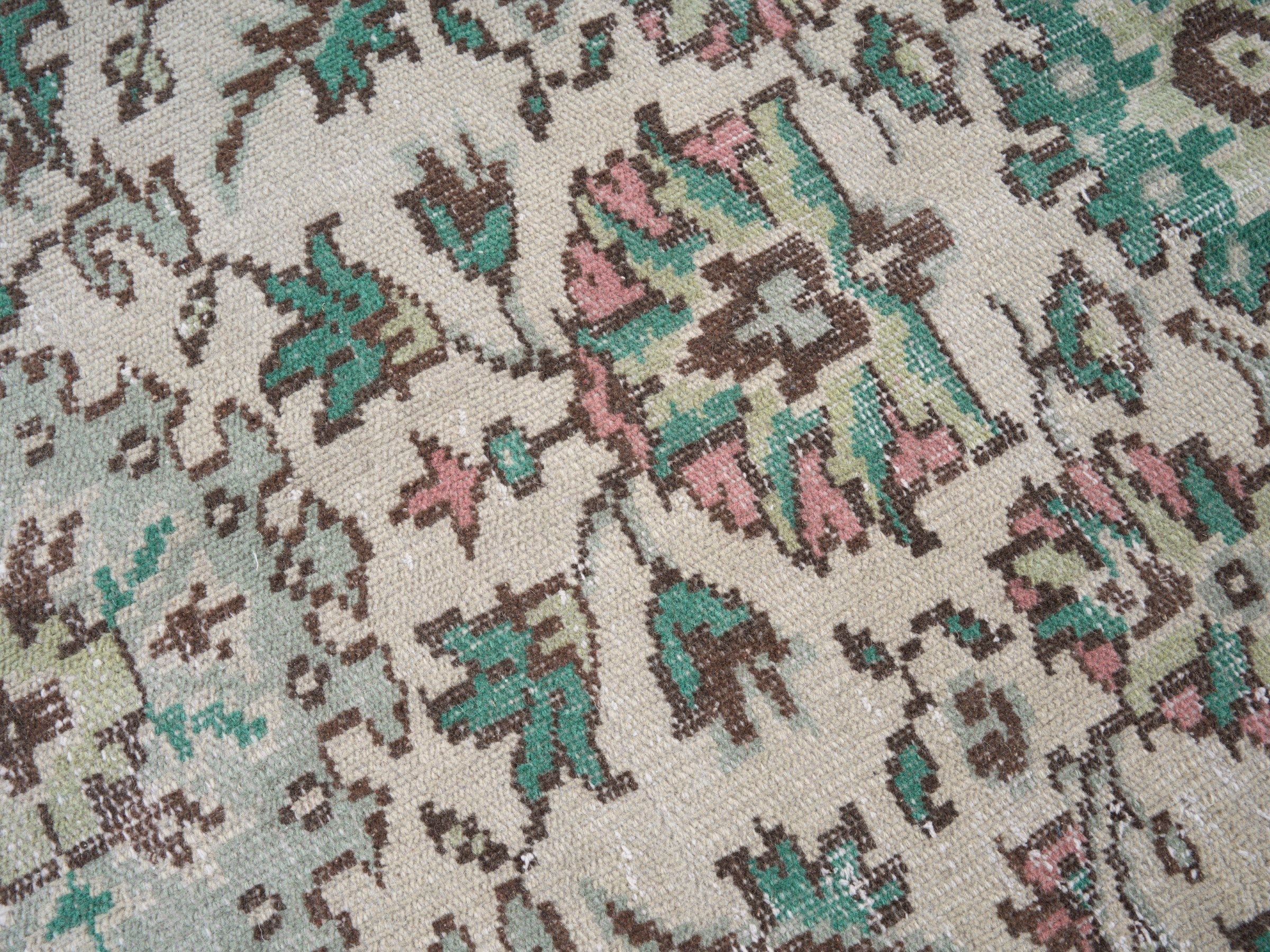 Turkish Manisa area rug in cream and teal, view 7 of 10