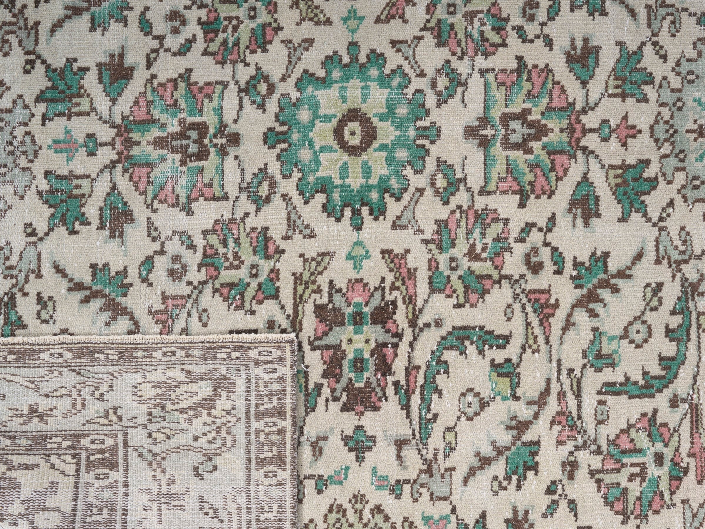 Turkish Manisa area rug in cream and teal, view 10 of 10