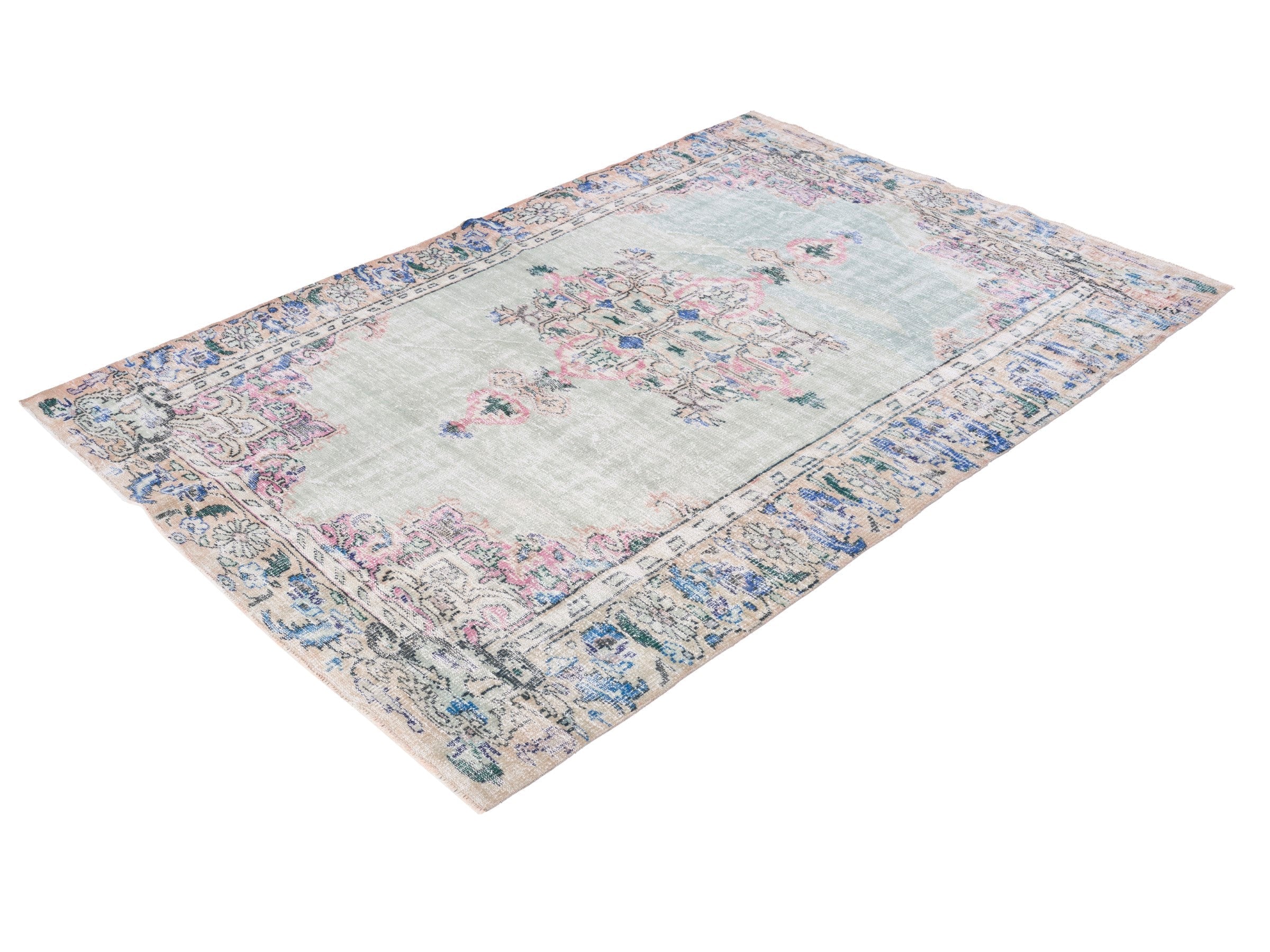 Turkish Manisa area rug in stone and denim, view 3 of 10